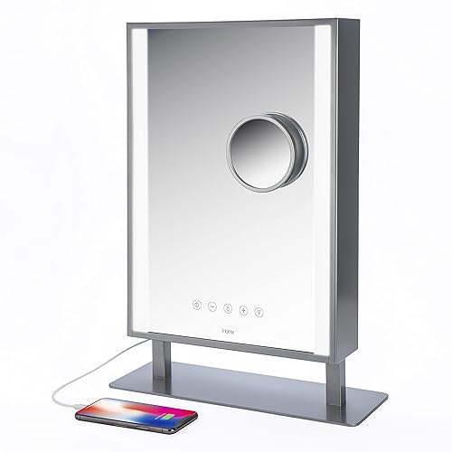 iHome Beauty Studio PRO Vanity Stereo Speaker with Bluetooth, Speakerphone, USB Charging and Removable 10x Detail Mirror