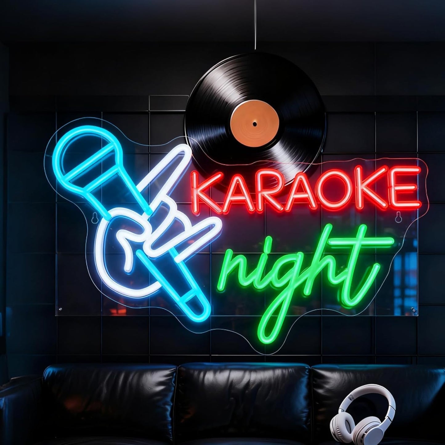 Karaoke Night Neon Sign, Microphone LED Neon Light, USB Powered Dimmable Light Up Sign for KTV Music Theme Party Home Living Room Wall Table Room