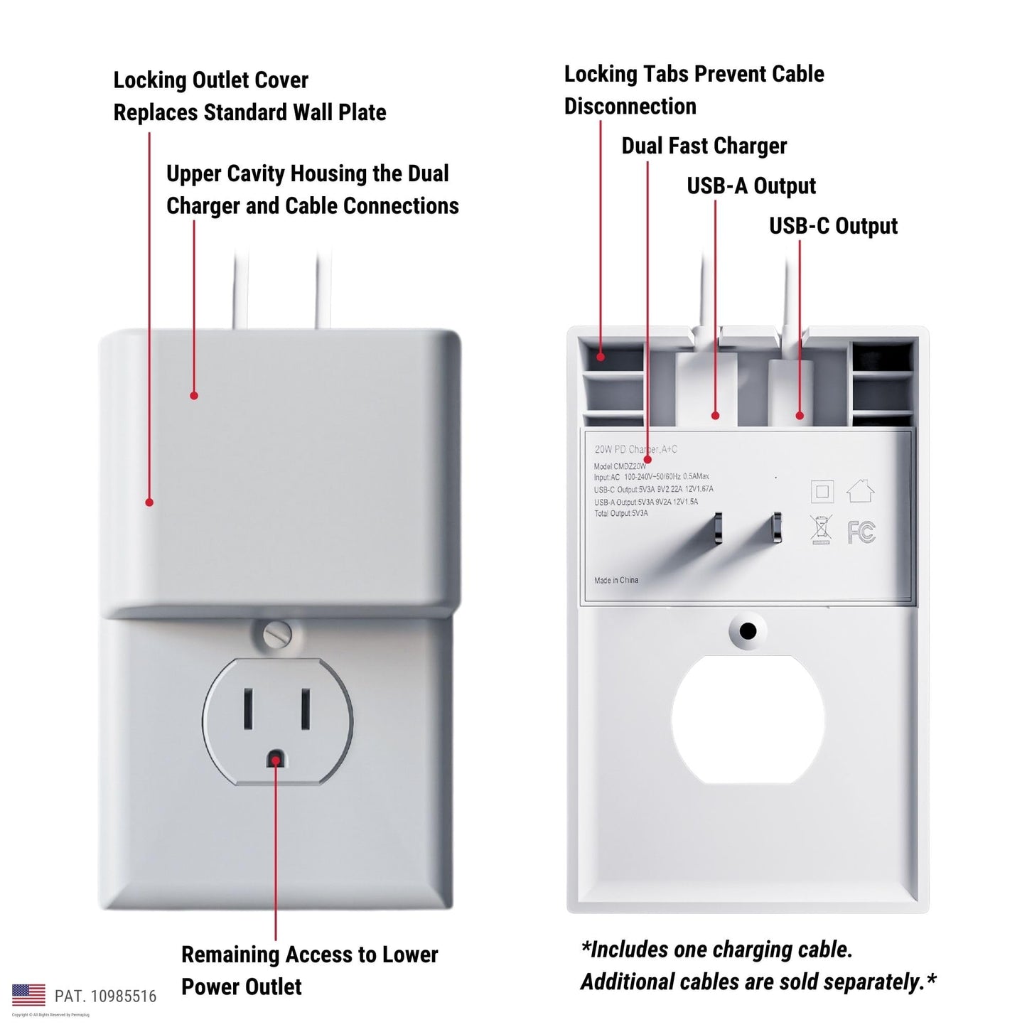 Permaplug Charger Lock: Anti-Theft & Tug-Proof Phone Charger Lock System for Apple iPhone 14/13/12/11/ X/MAX/XR/ 8/6/7/ XS, iPad, iPod Touch