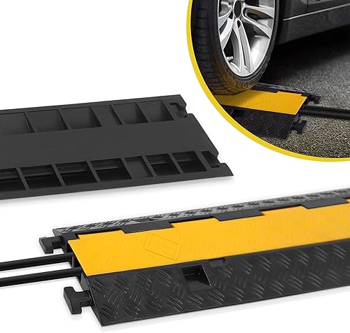 Pyle Durable Cable Ramp Protective Cover - 2,000 lbs Max Heavy Duty Hose & Cable Track Protector w/ Flip-open Top Cover & 2 Channel Groove Design