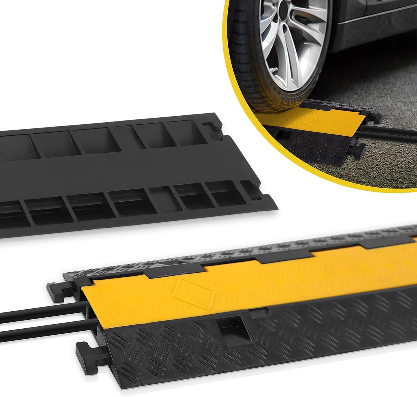 Pyle Durable Cable Ramp Protective Cover - 2,000 lbs Max Heavy Duty Hose & Cable Track Protector w/ Flip-open Top Cover & 2 Channel Groove Design