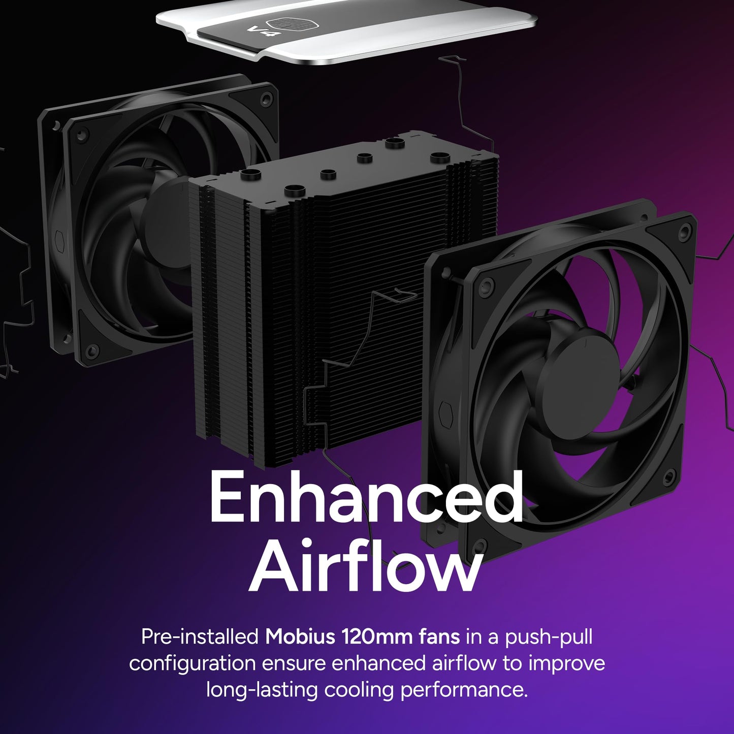 Cooler Master V4 Alpha 3DHP CPU Air Cooler - Patented 3D Heat Pipe Technology, Dual 120mm PWM High Airflow Fans, Quiet Cooling & Easy Installation