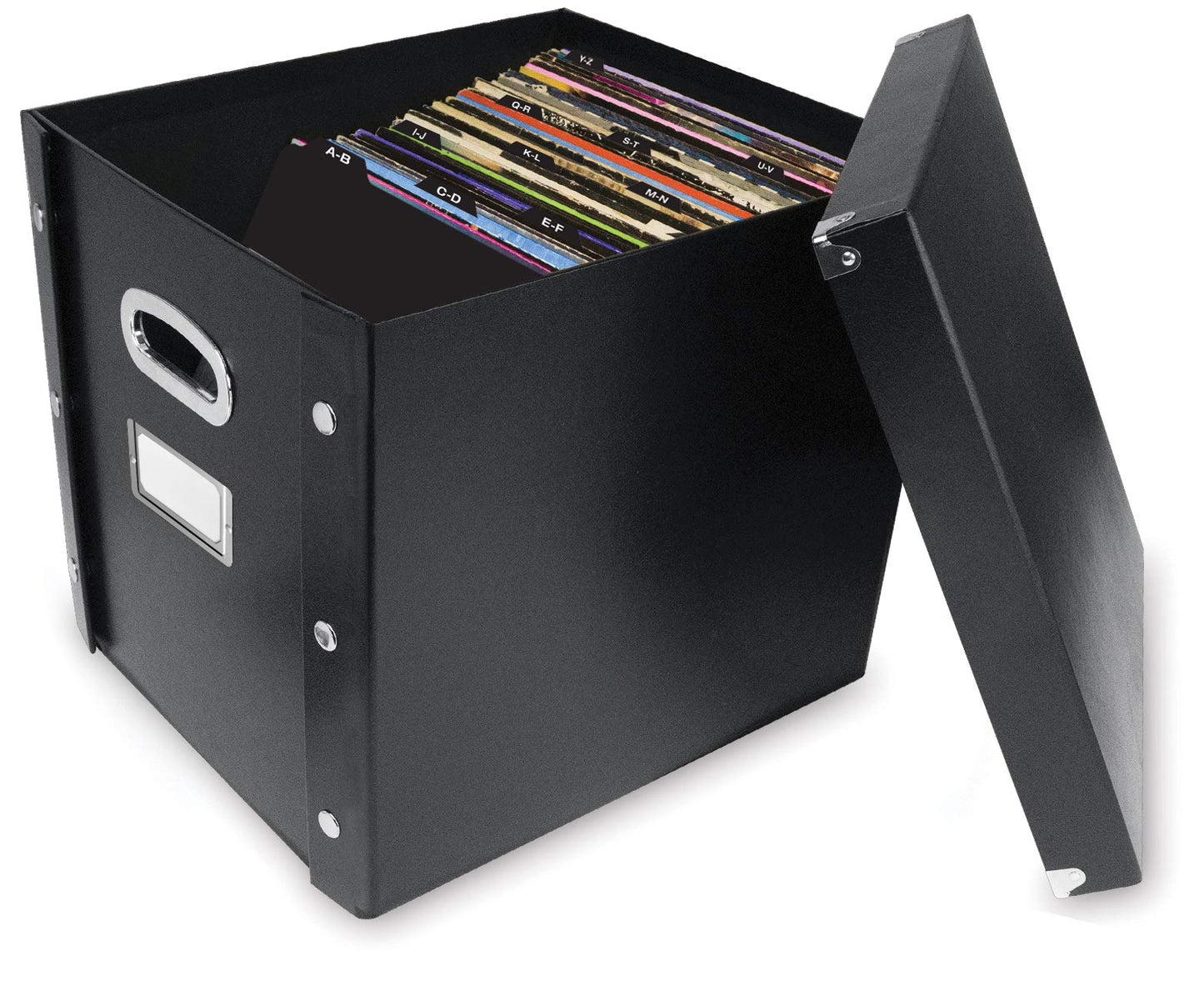 Snap-N-Store Vinyl Record Storage Box - Pack of 1-13.2 x 12.625 x 12.5 Inch LP Holder with Lid & Guides for 12-inch Records - Crate Holds up to 75