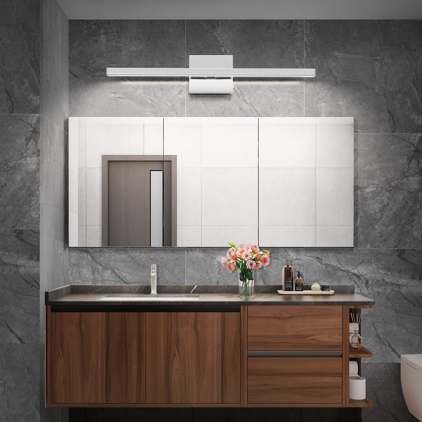 VOLISUN Modern Bathroom Vanity Light 23.6 inch, 14W Dimmable 5CCT Led Bathroom Light Fixture Over Mirror, Chrome Bar Wall Lights for Bathrooms Mirror