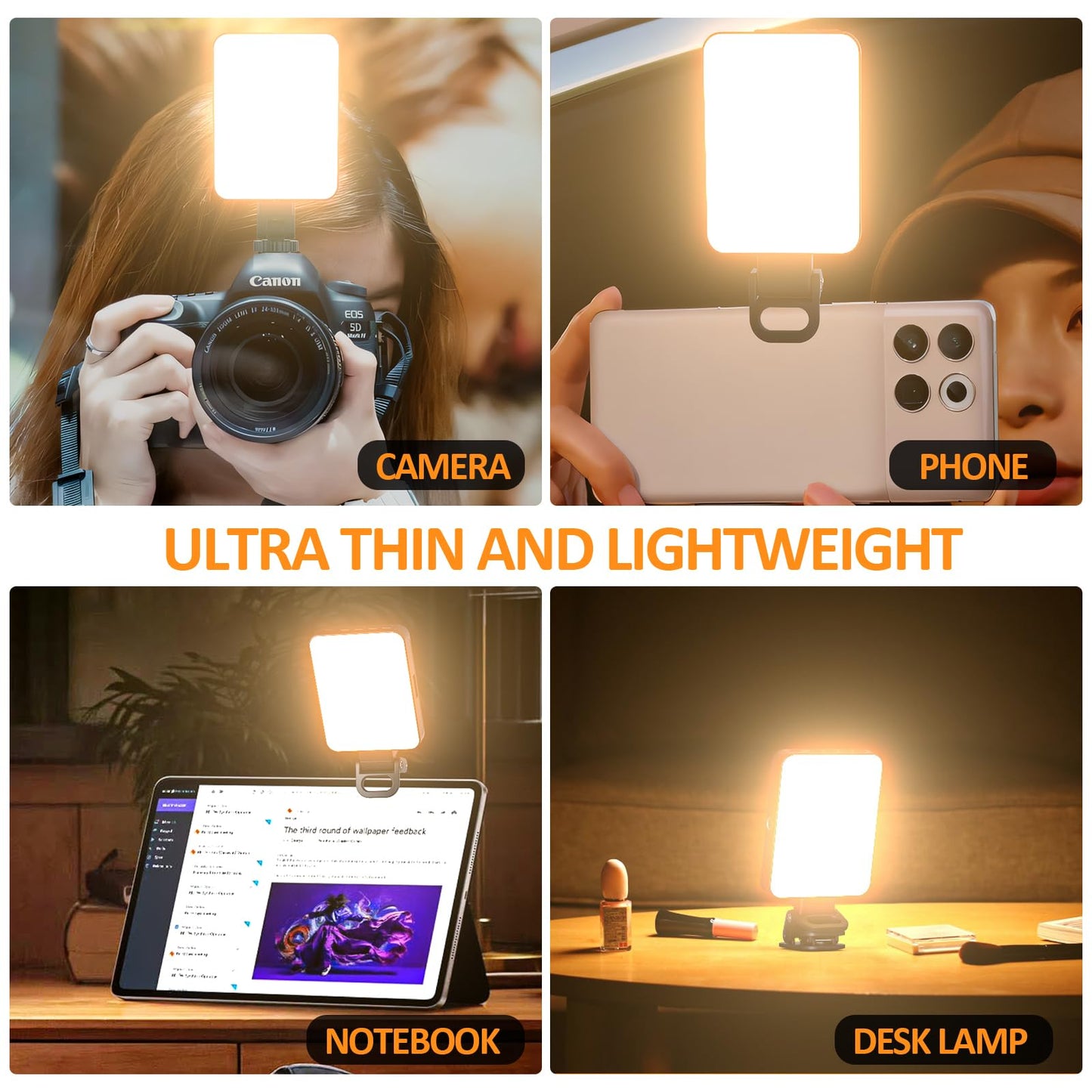 Clip-On Selfie Light for Phone & Laptop, Portable Rechargeable LED Fill Light with 3 Lighting Modes for Video Calls, Streaming, Makeup, Content