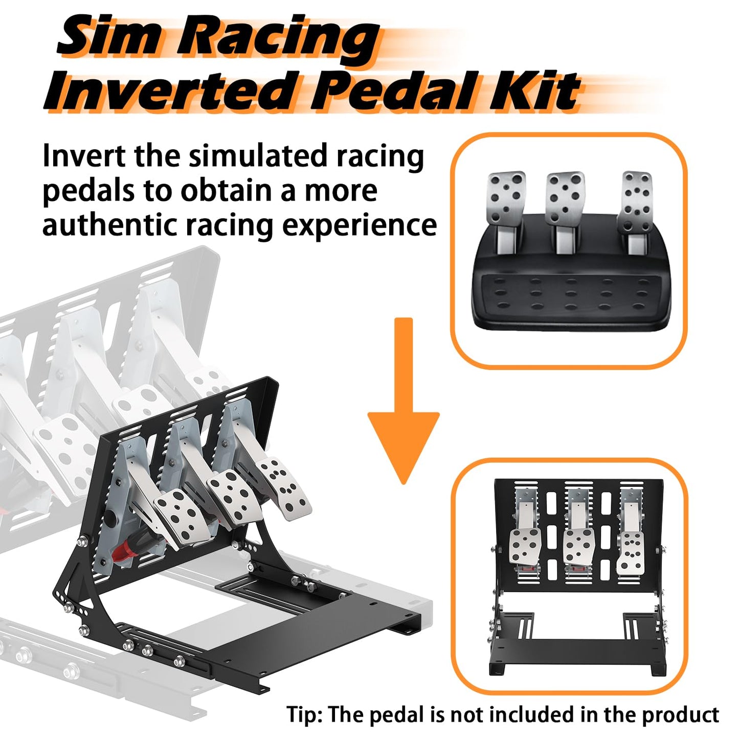Sim Racing Inverted Pedals Kit - Suitable for Logitech G PRO/G923/G920/G29/G27/G25 (Logitech Pedals Not Included)