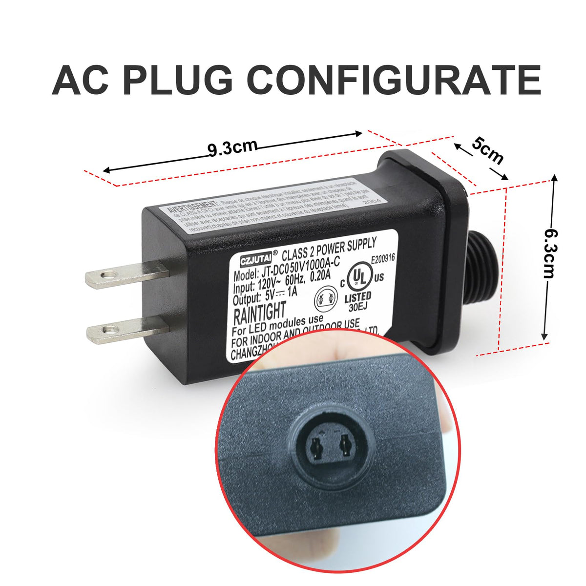 Pack of 2 5V 1A PremierAdapter CZJUTAI JT-DC050V1000 5V1A IP44 Low Voltage LED Driver US CA Plug Replacement for String Light, Projector Light, Fairy…