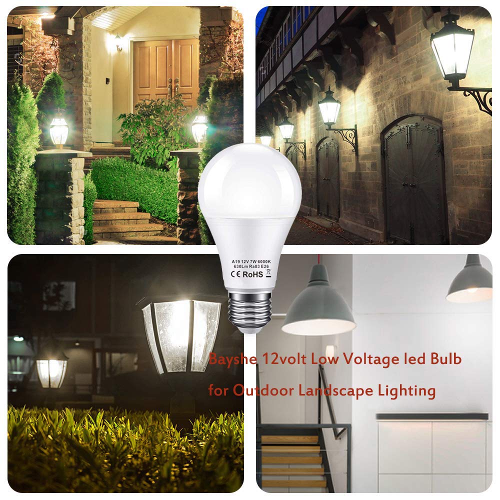 BAYSHE 12V Low Voltage LED Light Bulb E26 Base, 7W 630LM Cool White 6000K
