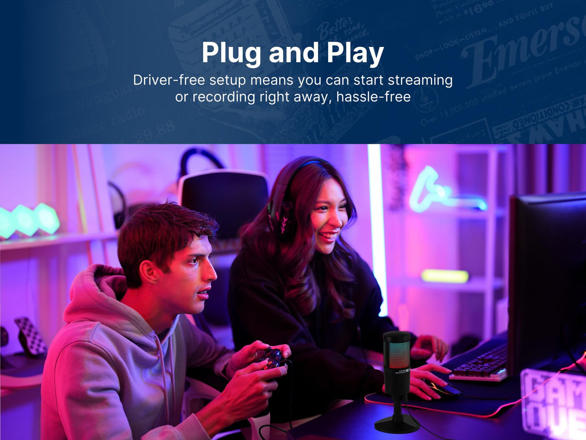 Emerson EAM-9050 USB Gaming & Streaming Microphone with RGB Lighting
