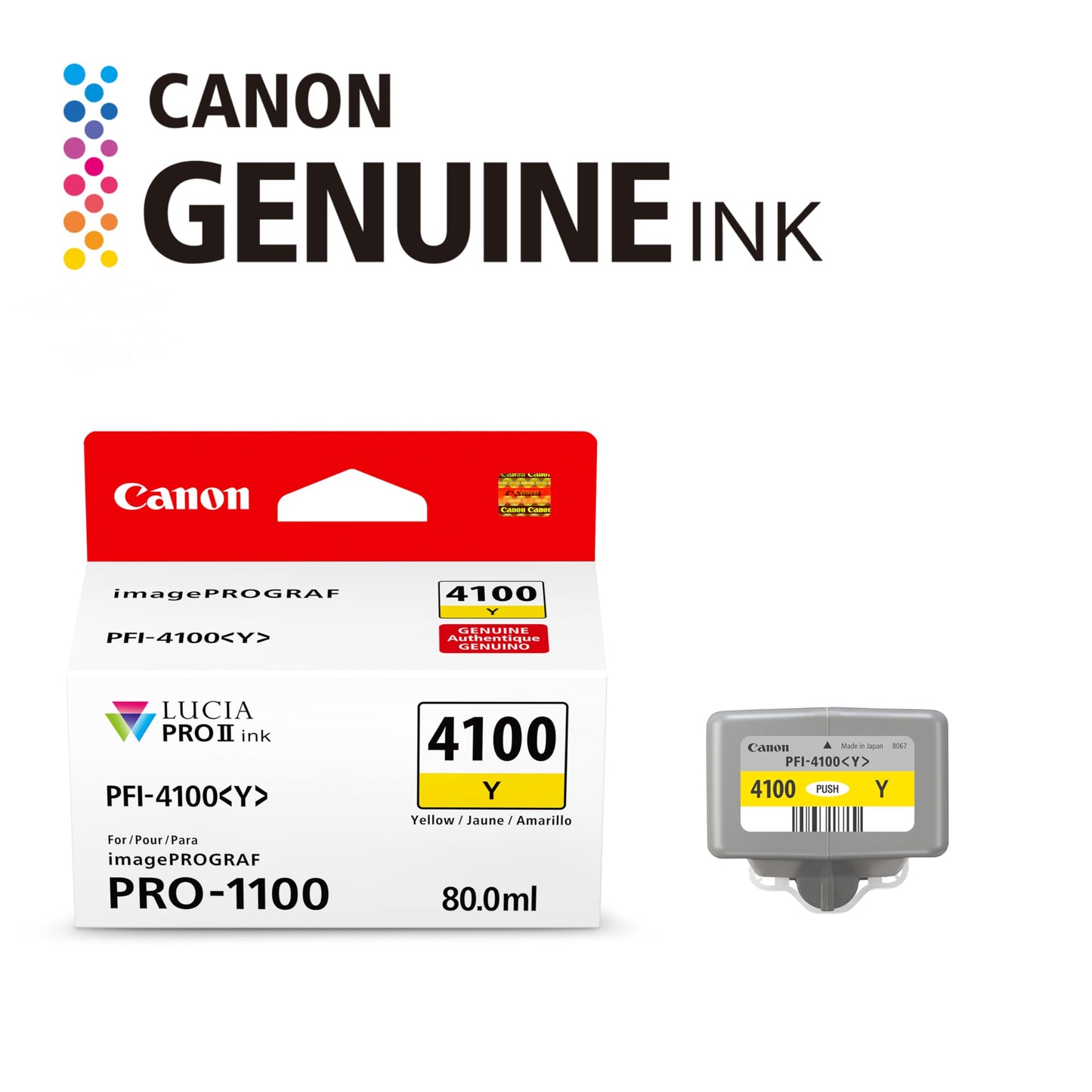 Canon PFI-4100 Genuine Yellow Ink Tank, Compatible with imagePROGRAF PRO-1100 Printers