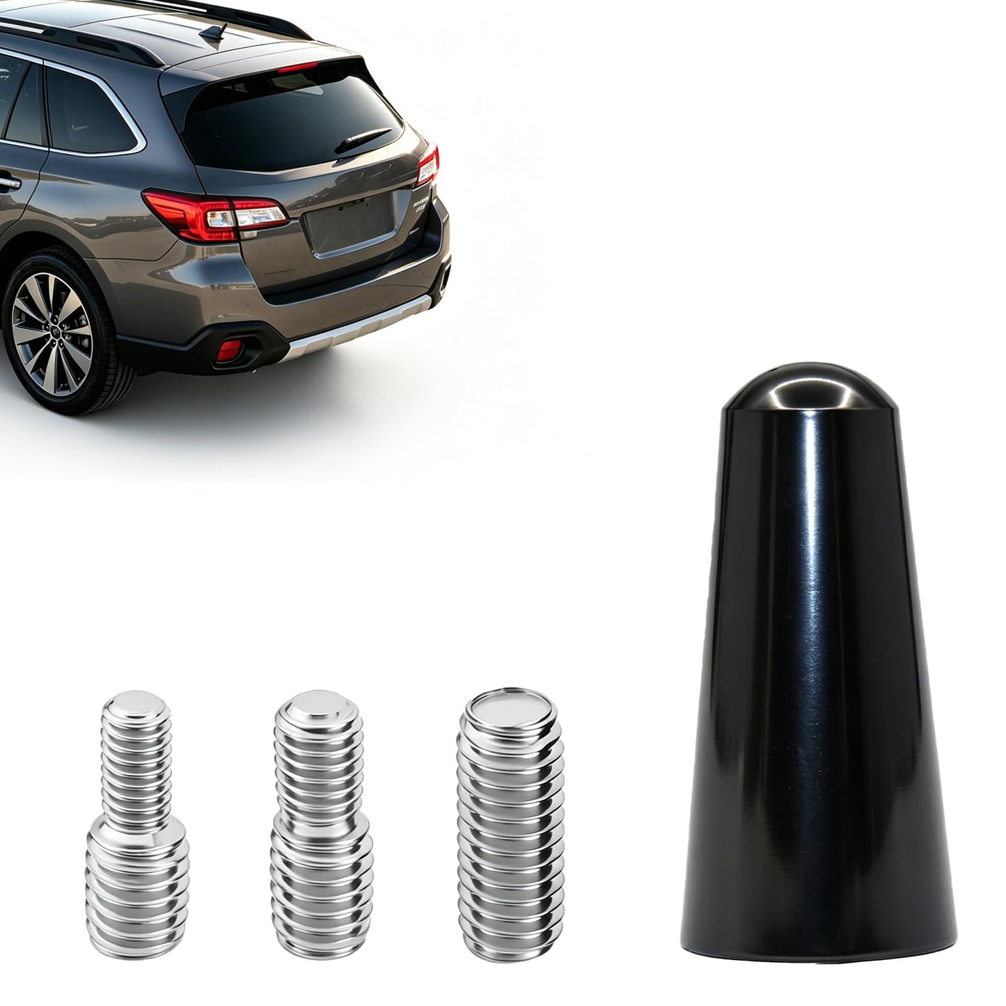 Universal 1.2 Inch Car Antenna Delete Replacement, AM/FM Roof Mount Radio Antenna Mast, Aluminum Short Antenna with M4 M5 M6 Threaded Adapters