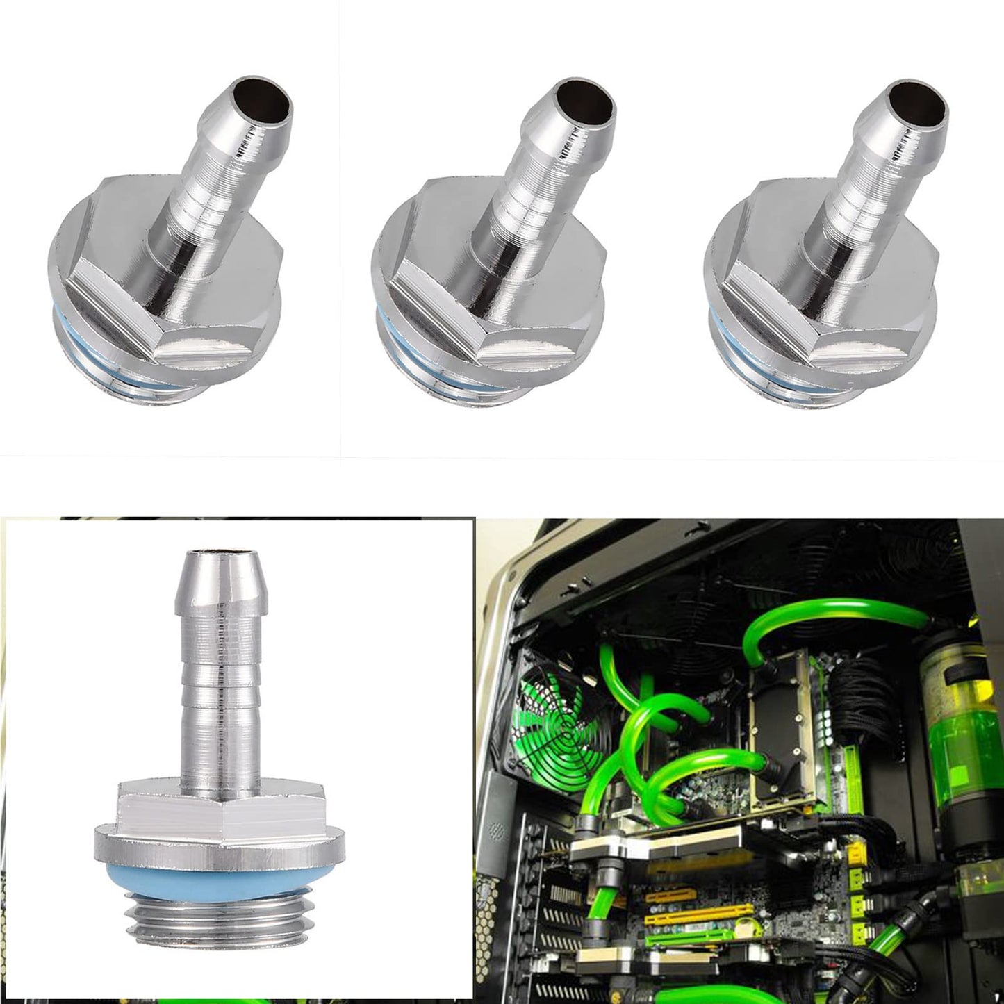 6 PCS G1/4 Thread PC Water Cooling Barb Fitting Connector, Two-Touch Fitting Tube for Computer Water Cooling System(9mm)