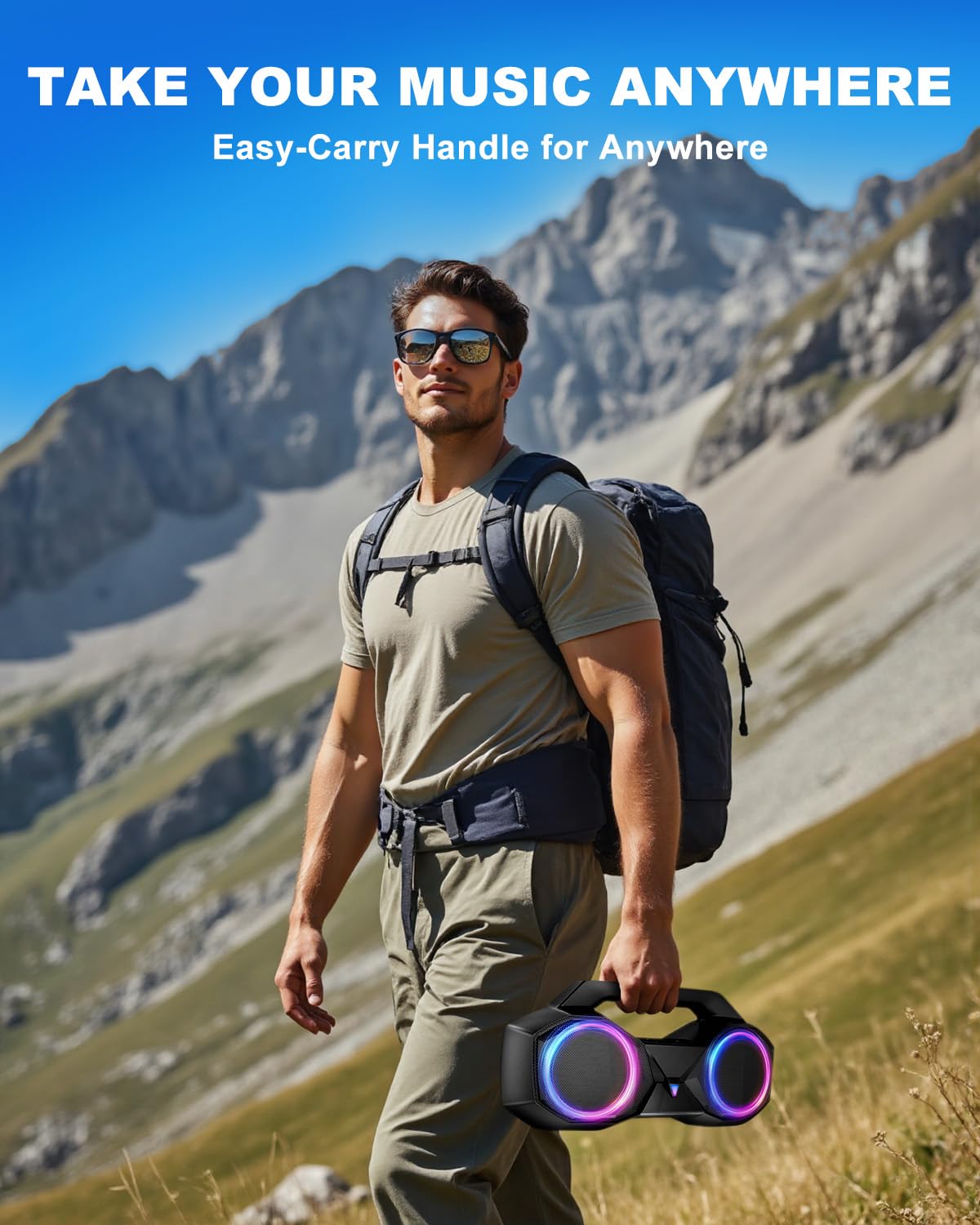 Bluetooth Speaker 80W(Peak)Loud with Bass, 20H Playtime, IPX7 Waterproof, RGB Lights, TWS, Large Portable Wireless Speakers for Outdoor, Home, Party
