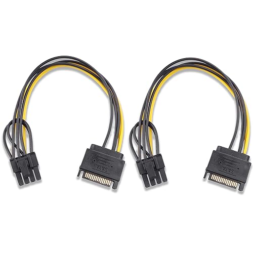 ELFJMZP 15-Pin SATA Male to 8 Pin (6+2 Pin) PCI-Express Female Video Card Power Adapter Cable(Pack of 2)