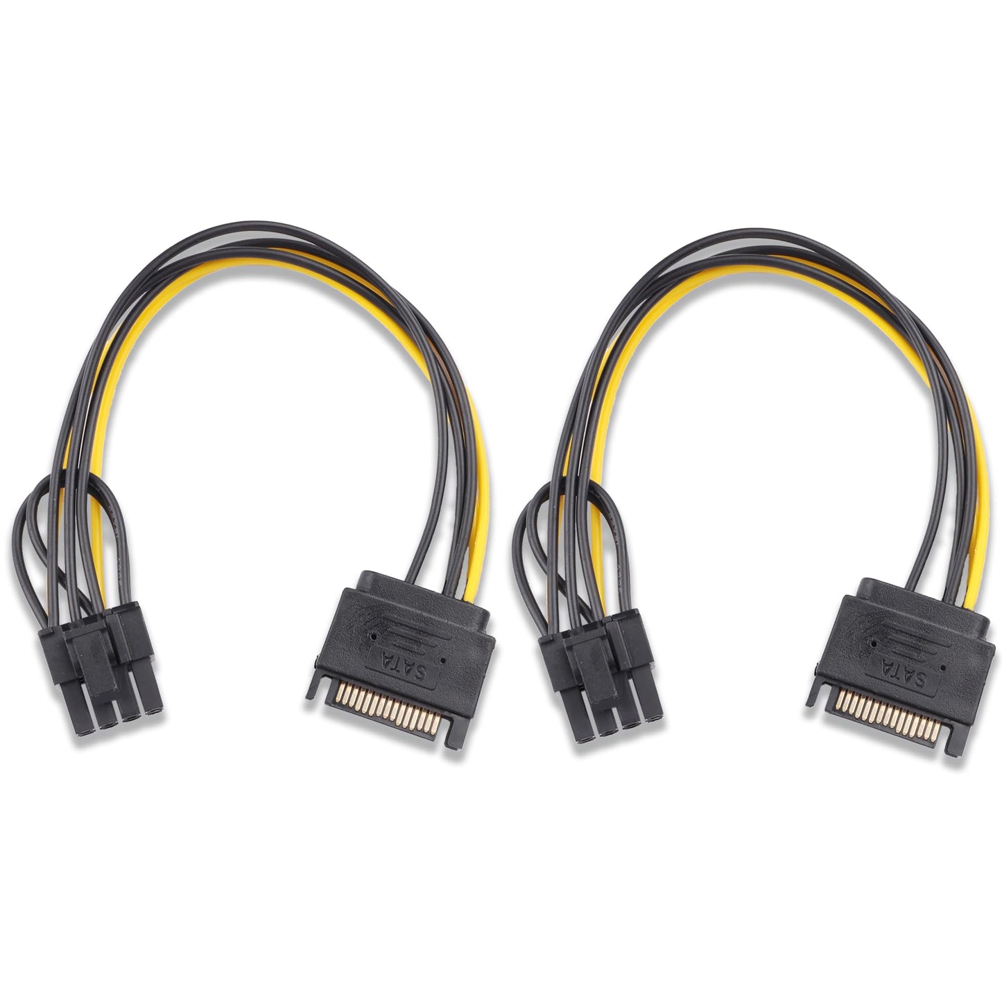 ELFJMZP 15-Pin SATA Male to 8 Pin (6+2 Pin) PCI-Express Female Video Card Power Adapter Cable(Pack of 2)