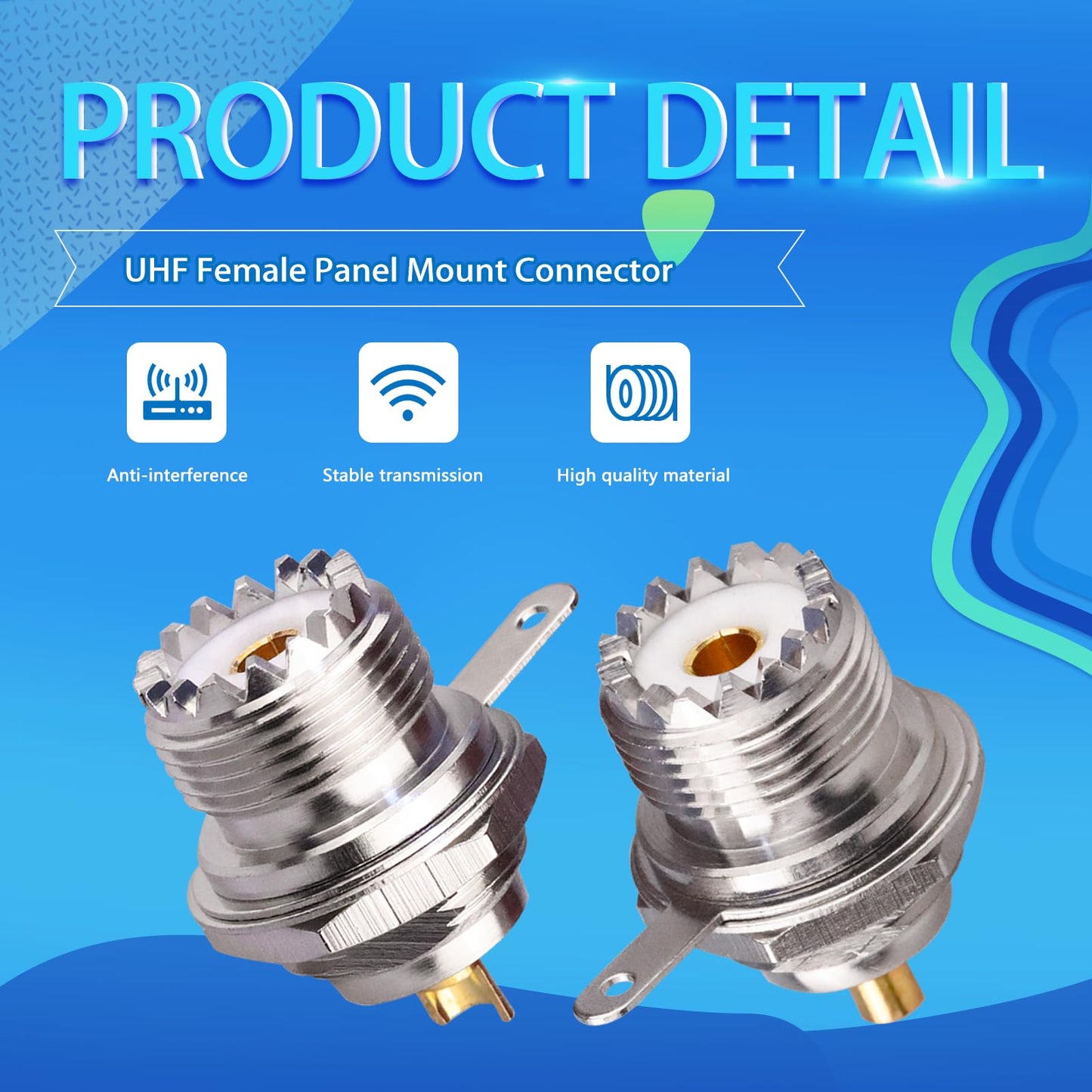 TUOLNK 2PCS UHF SO239 Bulkhead Female Coax Connector, PL259 Panel Chassis Mount Flange Solder Cup Coaxial Connector Coax Antenna Adapter for Coaxial