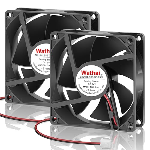 Wathai 80mm 24V DC Cooling Fan 2Pin 24Volt 80mm x 25mm Brushless 3 Inch Fan High Speed for DIY Ventilation Exhaust Projects Cooling 2 Pack