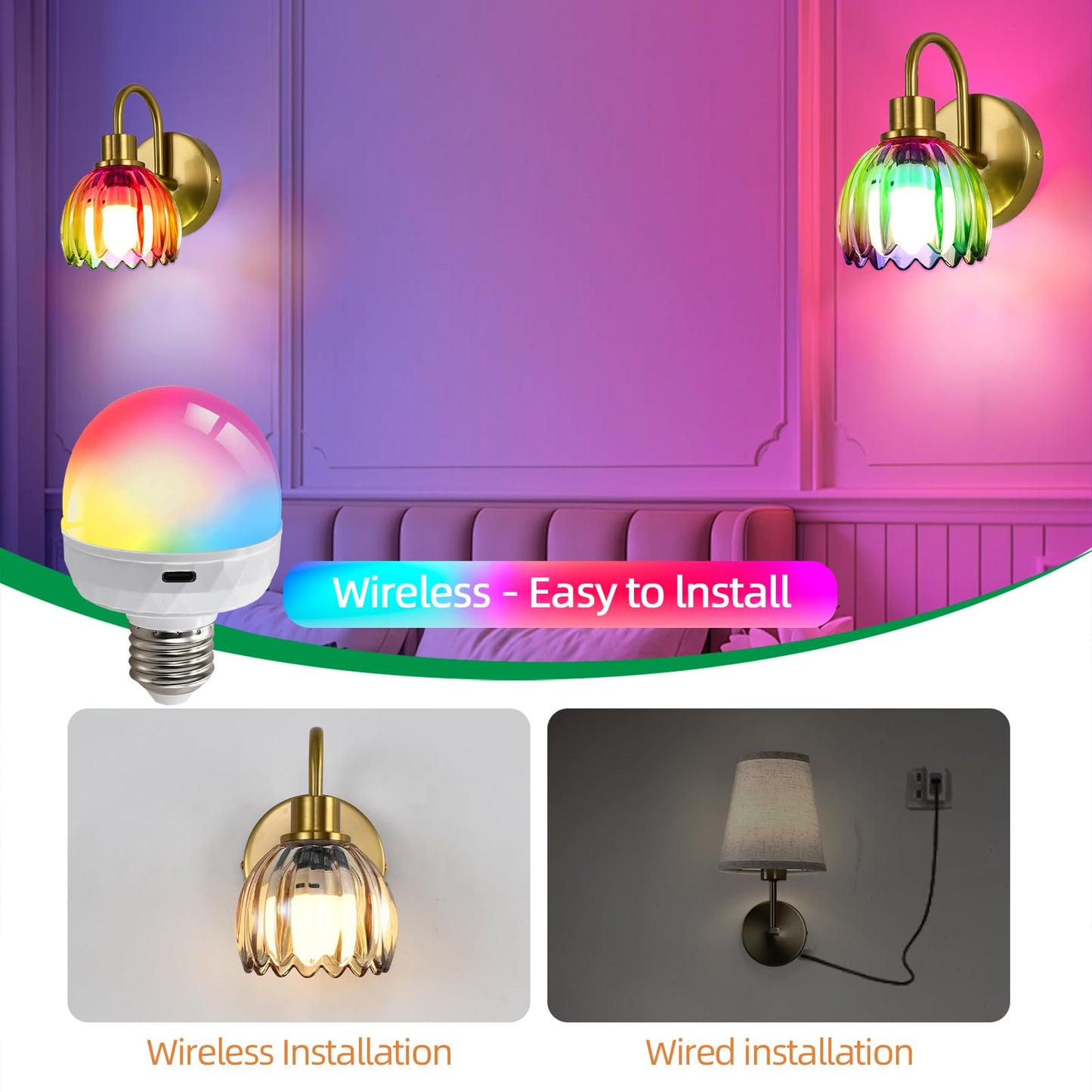 NOVCAND Brass Rechargeable Wall Sconces Set of 2, Cordless Battery Operated Wall Lights with Remote, Wireless Wall lamp for Bedroom,Living Room