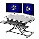 VIVO Extra Wide 38 inch Corner Desk Converter, K Series, Height Adjustable Sit to Stand Riser, Dual Monitor and Laptop Workstation with Wide Keyboard