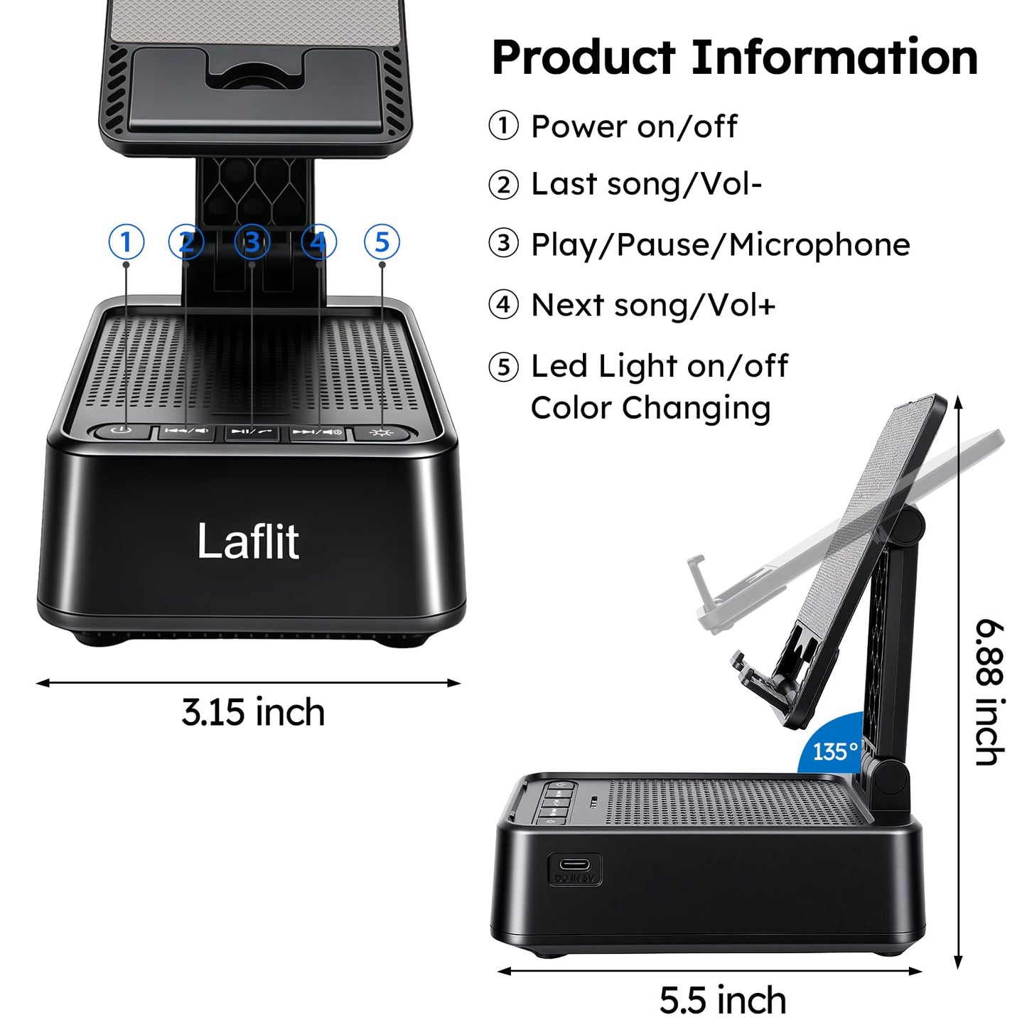 Laflit Gifts for Men Women, Phone Stand with Bluetooth Speaker & LED Ambient Light, HD Surround Sound Speaker, Compatible with All iPhone/Android