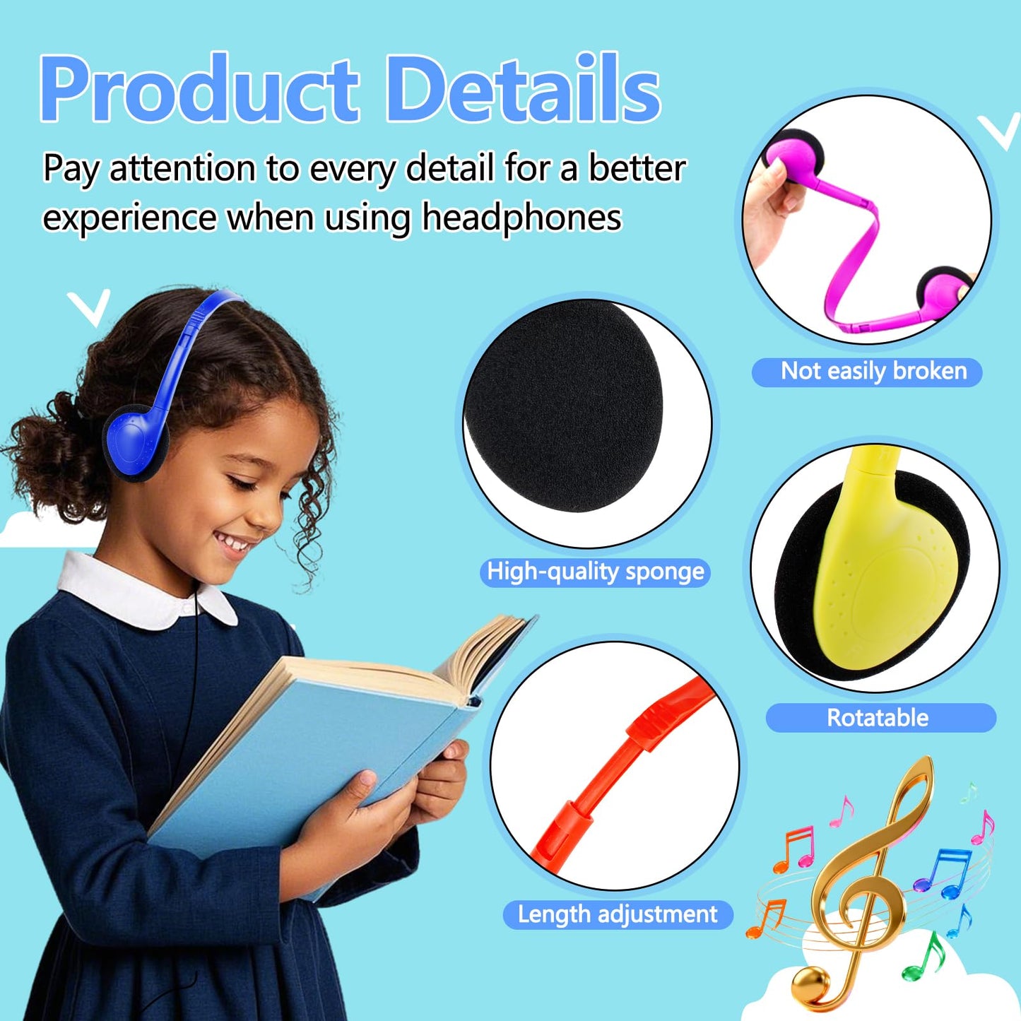 MENGLALA USB Type C Kids Headphones Bulk for Classroom School 10 Pack,Wired On Ear USB C Headphones for School Student Children Compatible