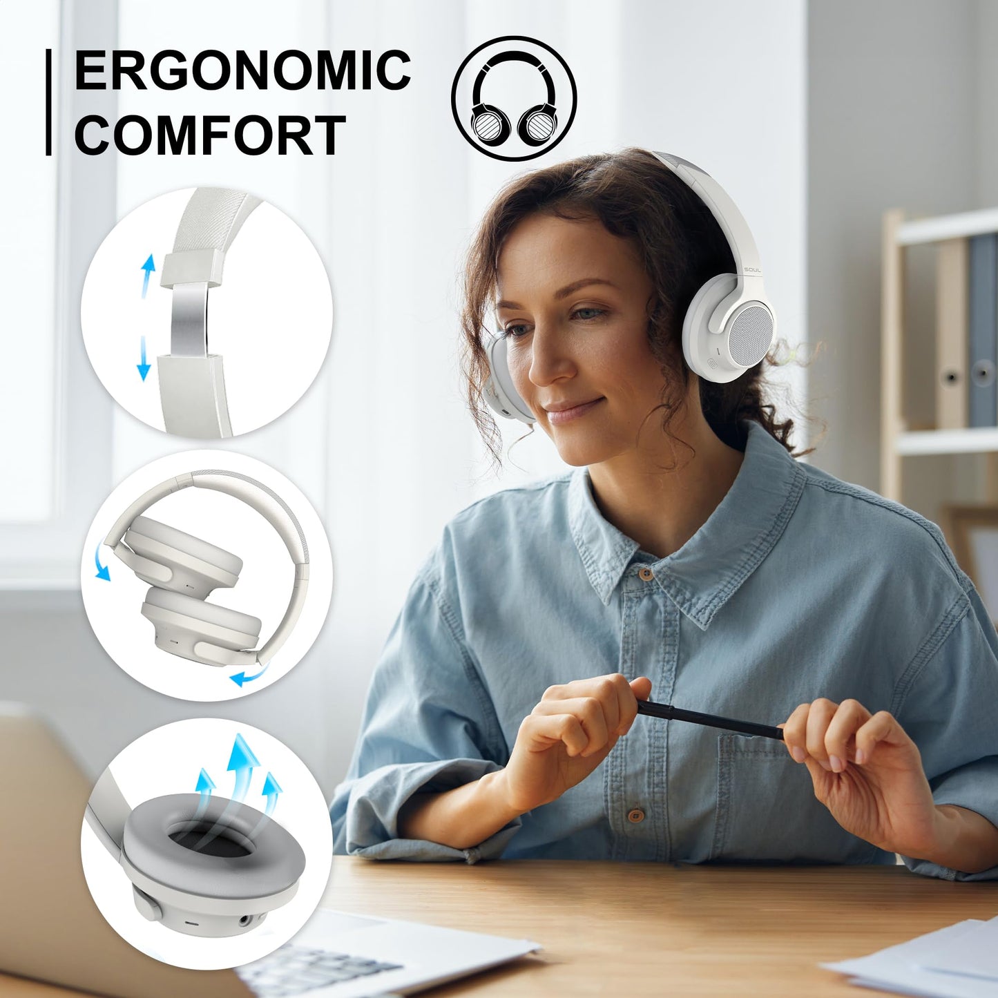Soul Ultra Wireless Active Noise Cancelling Headphones, Wireless Over-Ear Bluetooth Headphones,100H Playtime, USB-C Quick Charging, Hi-Res Audio…