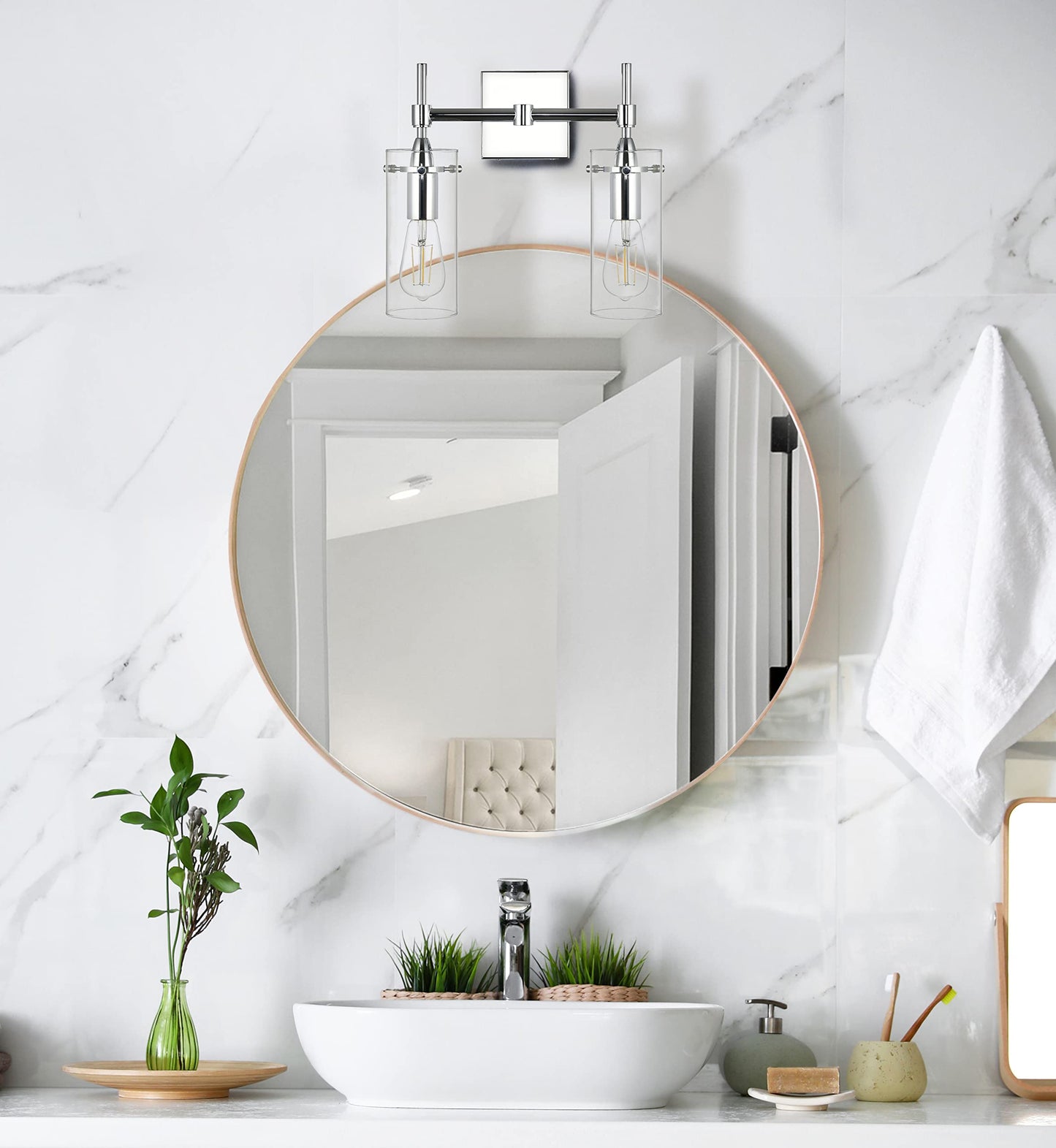 Linea di Liara Effimero Modern Farmhouse Bathroom Vanity Lights Fixtures 2 Lights Over Mirror Chrome Vanity Lights for Bathroom Light Fixtures
