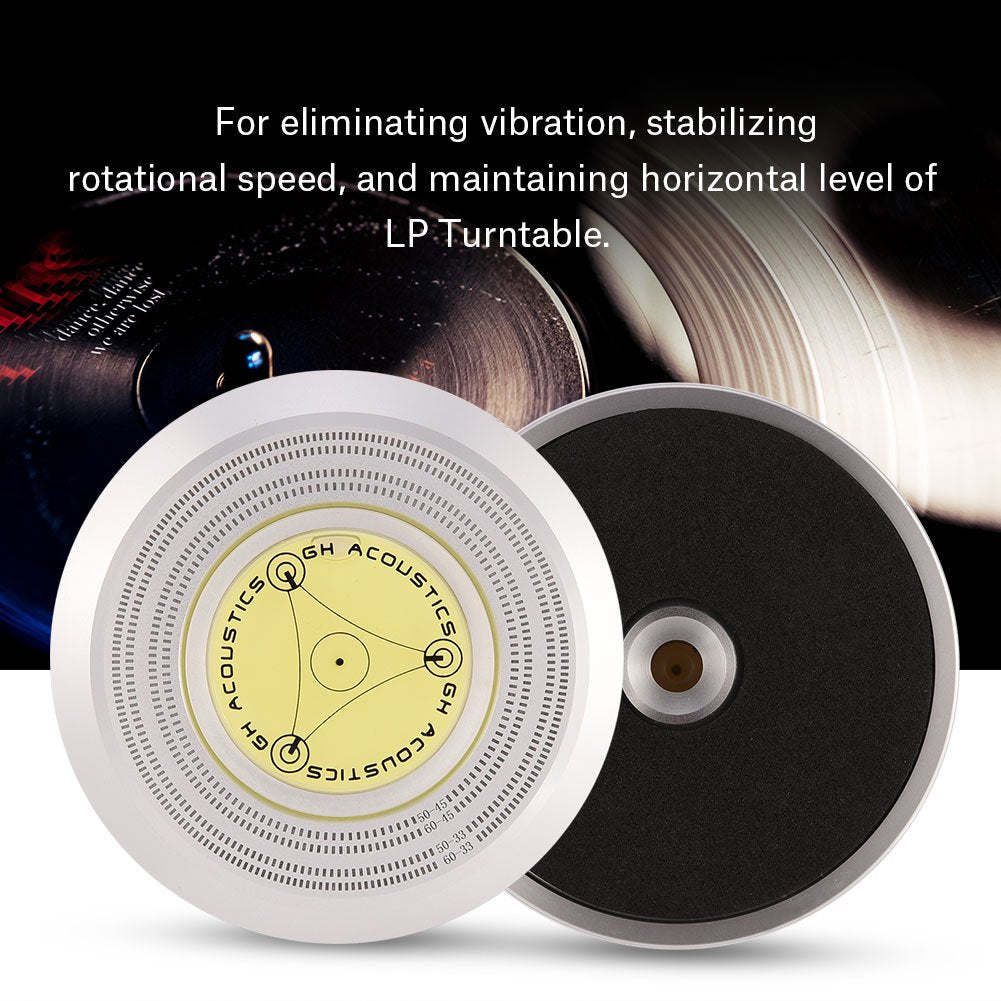 Record Stabilizer Turntable, 50/ 60Hz Bubble Speed Detection Turntable LP Disc Record Weight Stabilizer Clamp (Silver)