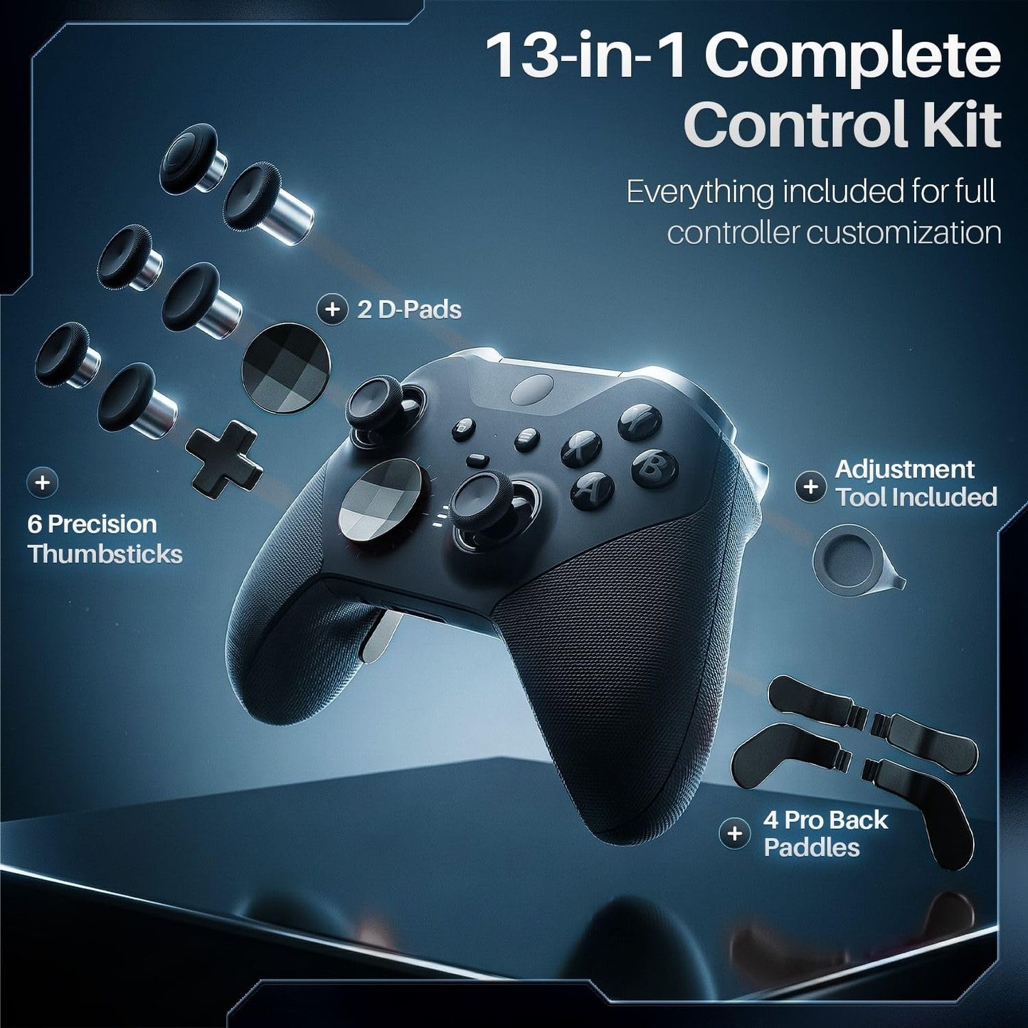 TNP 13 in 1 Accessories for Xbox Elite Controller Series 2 - Component Pack Kit Metal Thumbsticks, Paddles, D-Pads, Tool, Magnetic Replacement Parts