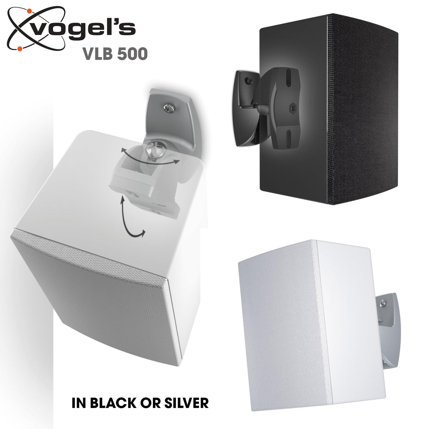 Vogel's VLB 500 Universal Speaker Wall Mount Set Swivels up to 180º (Left/Right) Can be Tilted up to 20º Pre-Assembled Max. 11 lbs (5 kg) Black 2