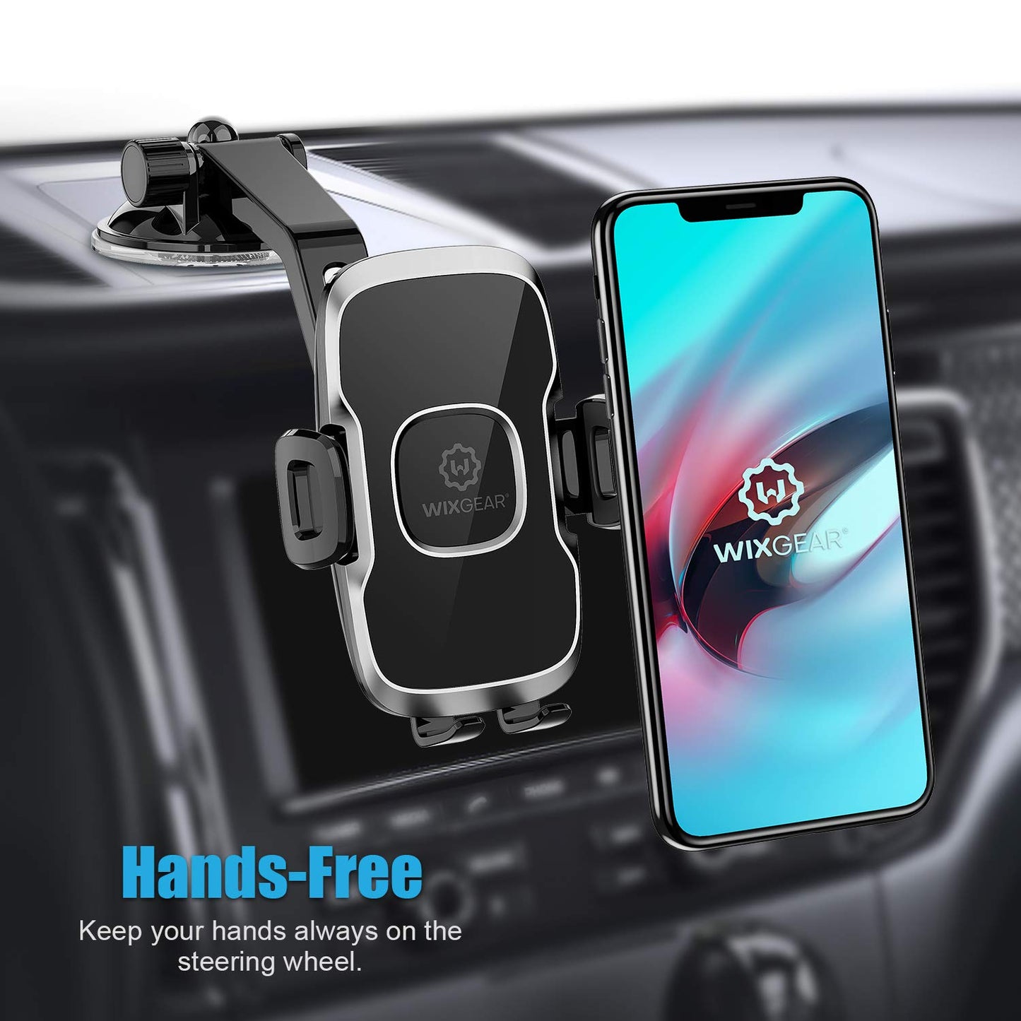 Universal Dashboard Curved Phone Car Suction Cup Mount Holder by Wixgear 360 Degree Rotation Compatible with iPhone 13 Pro Max, 12 Pro, Galaxy S21