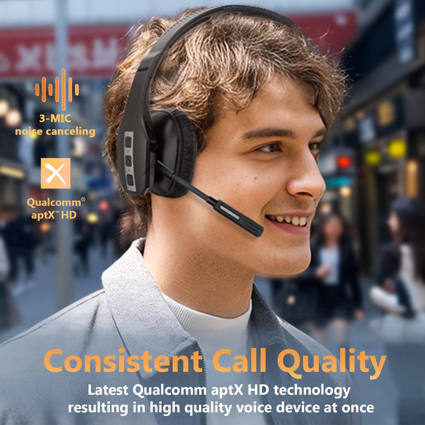 Conambo Trucker Bluetooth Headset (JBT600) with Tri-Mic Noise Cancelling, CVC 8.0, Mute Button, 60Hrs Battery Life - Wireless Headset for Truck