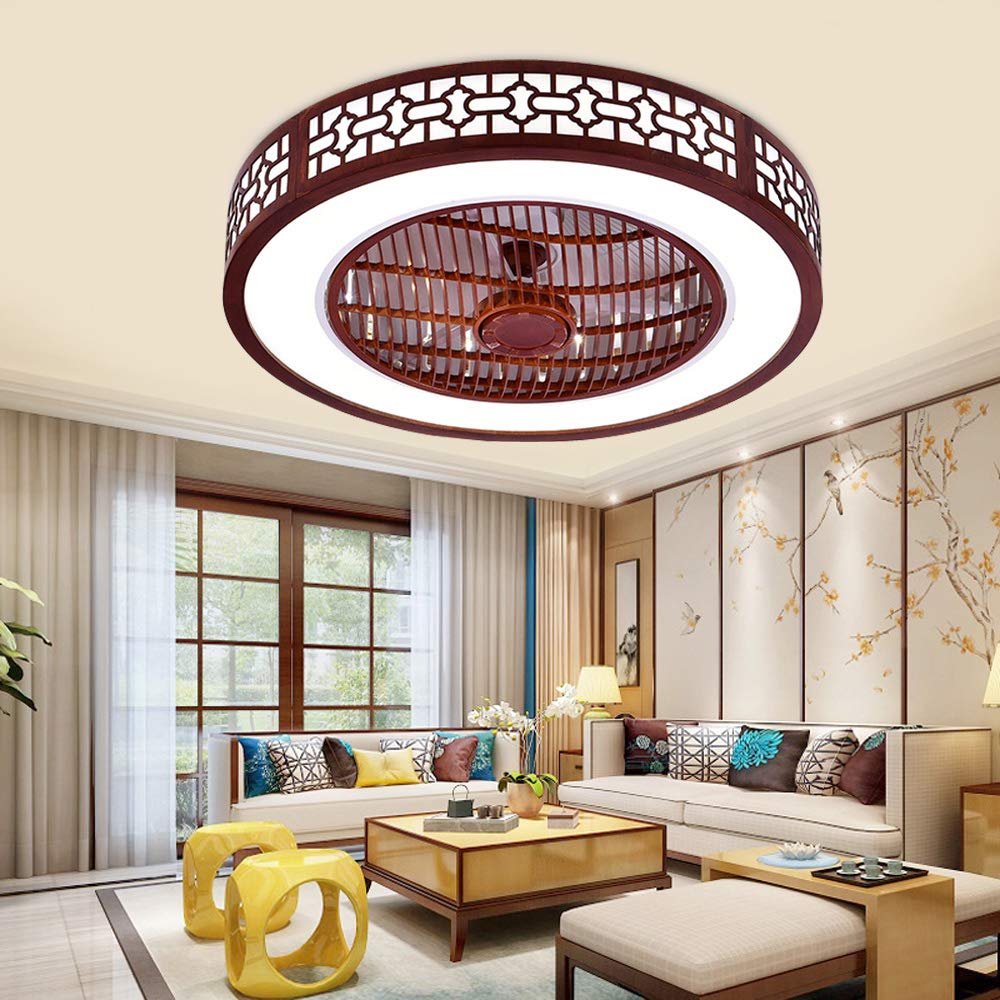 YIYIBYUS 22 Inch Ceiling Fan Lights with Controller Control,Chinese Style Invisible Circle Semi Flush Mount Chandelier Fan for Indoor Kitchen Bathroom