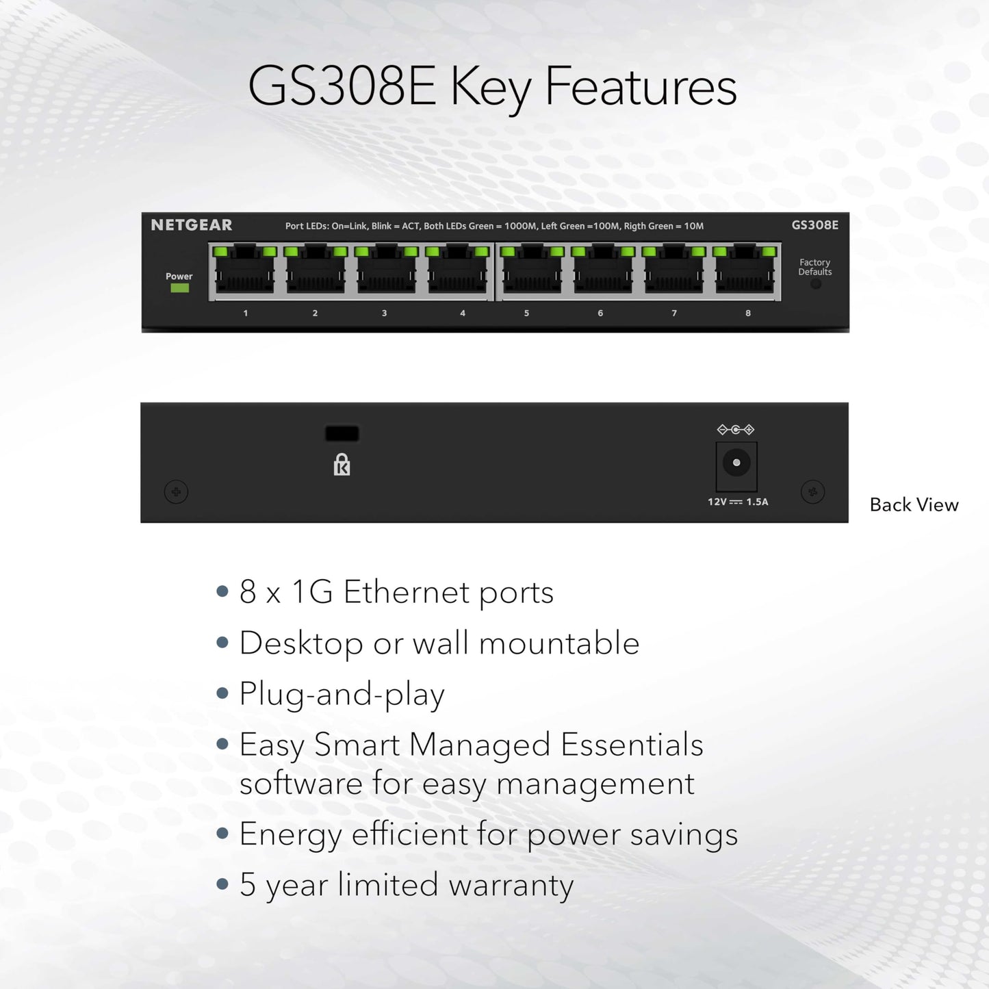 NETGEAR 8-Port Gigabit Ethernet Easy Smart Managed Essentials Switch (GS308E) - Desktop or Wall Mount, Home Network Hub, Office Ethernet Splitter