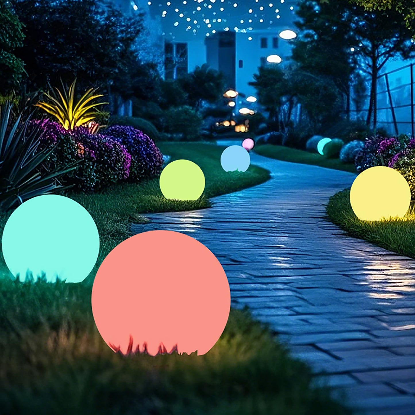FANOAULEA 12 Inch Ball Light, Outdoor Glow Globe Light with Remote Control, LED Solar Gazing Ball Night Light 16 Modes RGB Color Changing, Waterproof