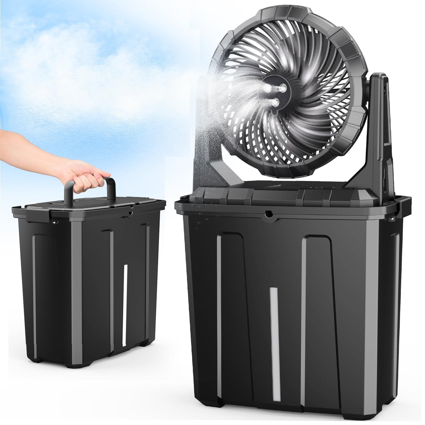 Ausic Portable Misting Fan, 9L 10-inch Outdoor Mist Fans for Outside Patios Cooling, 30000mAh Rechargeable Battery Fan with Water Box, 3 Strong Winds