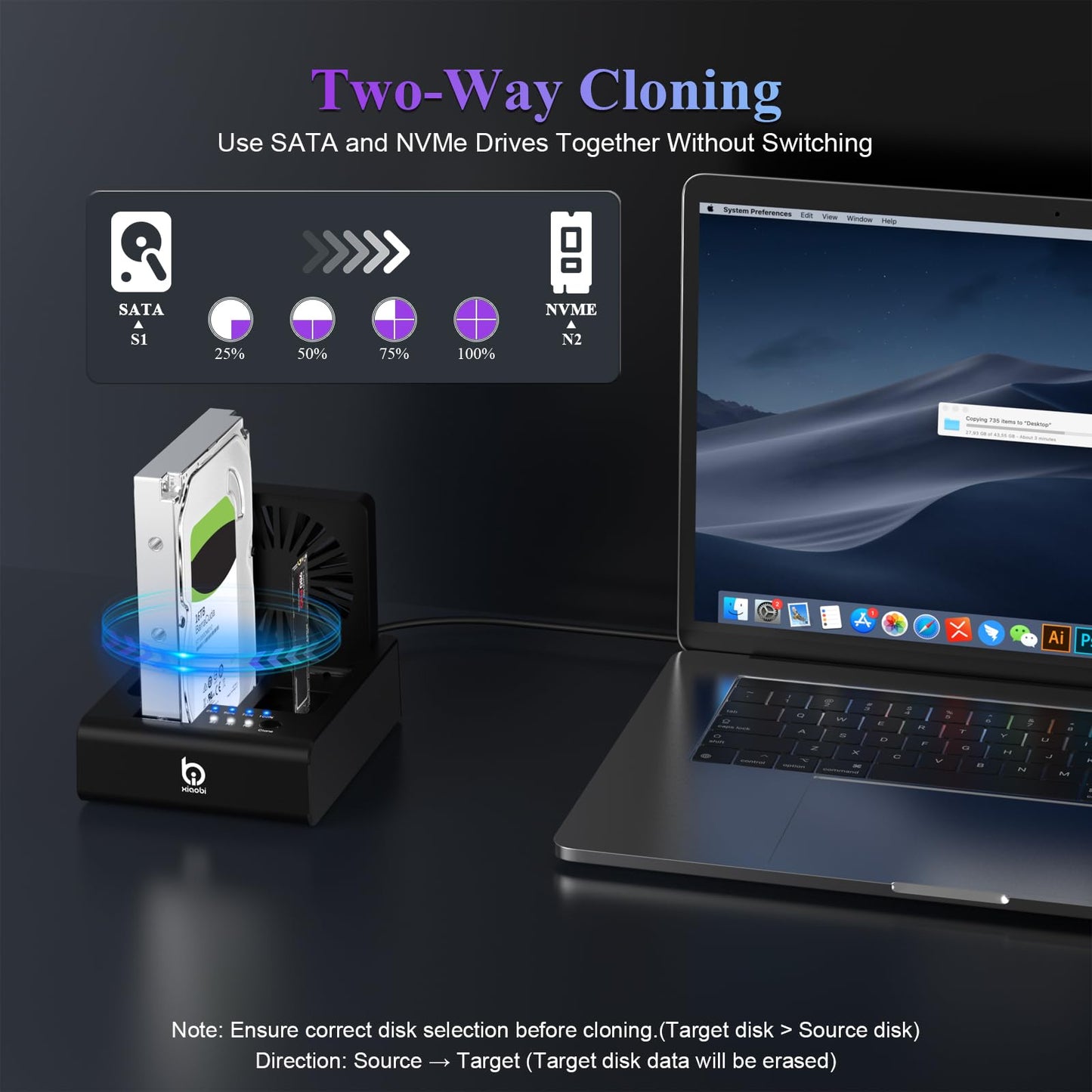 M.2 NVMe & SATA Hard Drive Docking Station, USB C 10Gbps Hard Drive cloner for M.2 PCIe NVMe + SATA 2.5”/3.5” HDD Converter, Offline Cloning