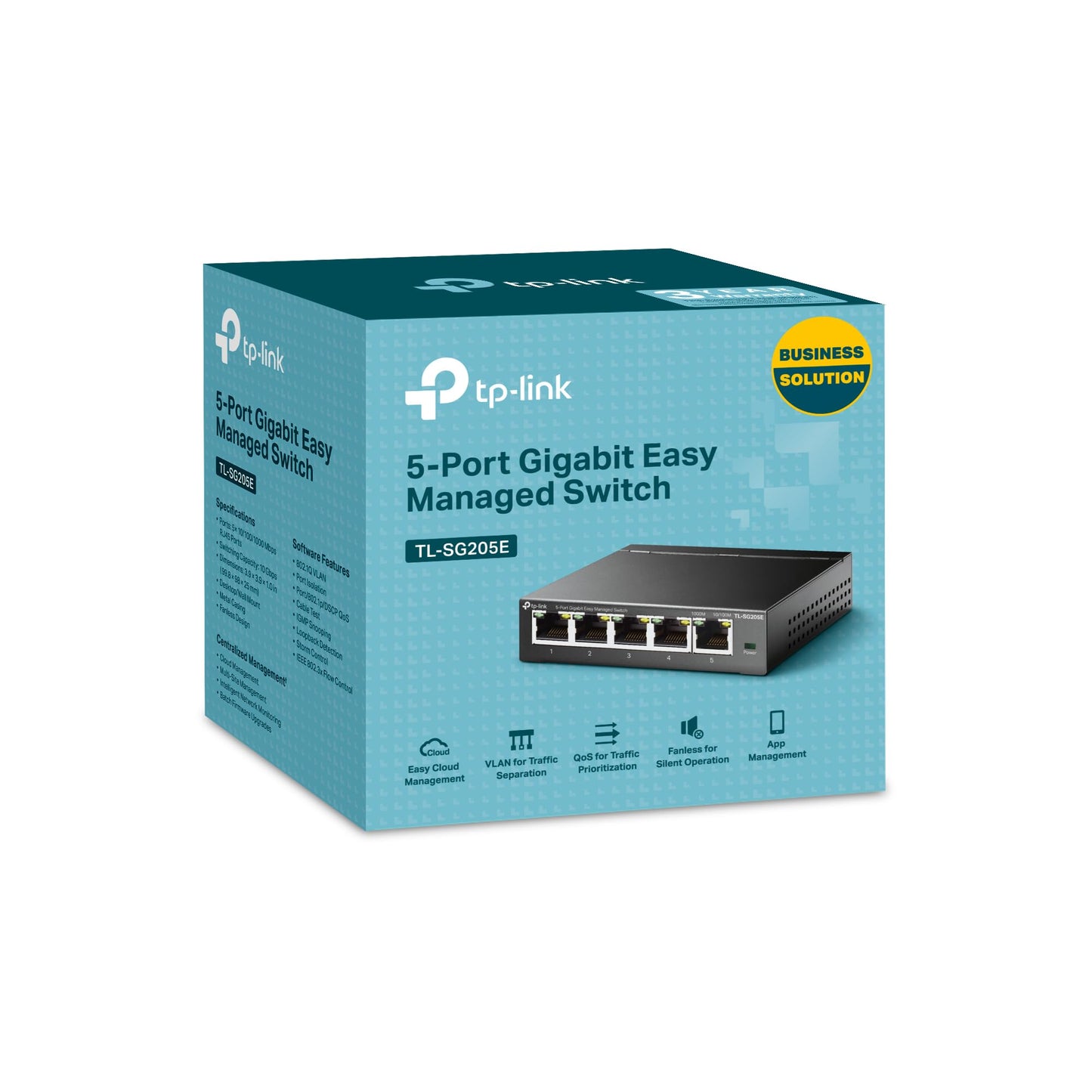 TP-Link 5 Port Gigabit Easy Managed Switch, VLAN, Auto Loop Prevention, IGMP Snooping, Fanless, Managed by Omada, Durable Metal w/ Shielded