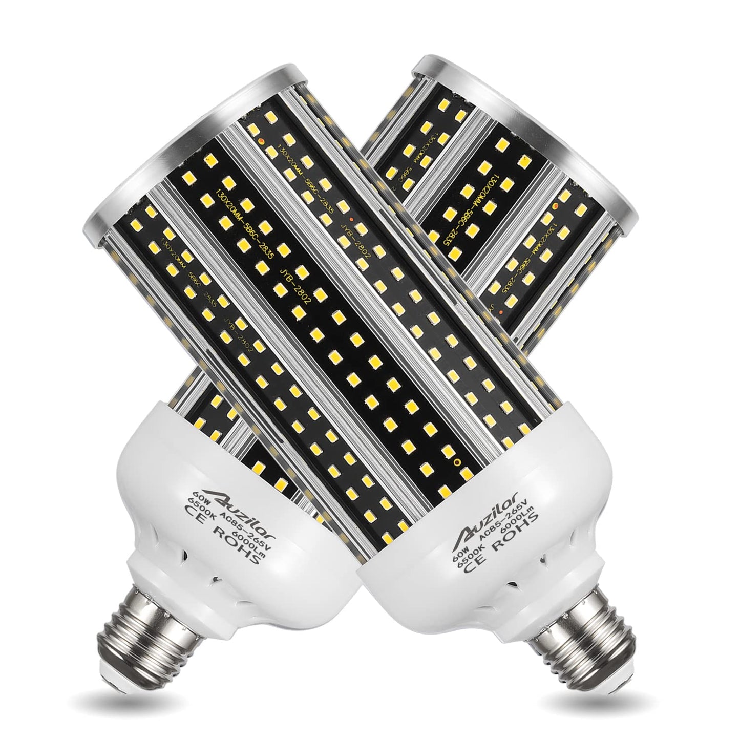 2-Pack?500W Equivalent?LED Corn Light Bulb 6000 Lumen 6500K 60W Large Area Cool Daylight White E26/E27 Medium Base for Outdoor Indoor Garage Warehouse