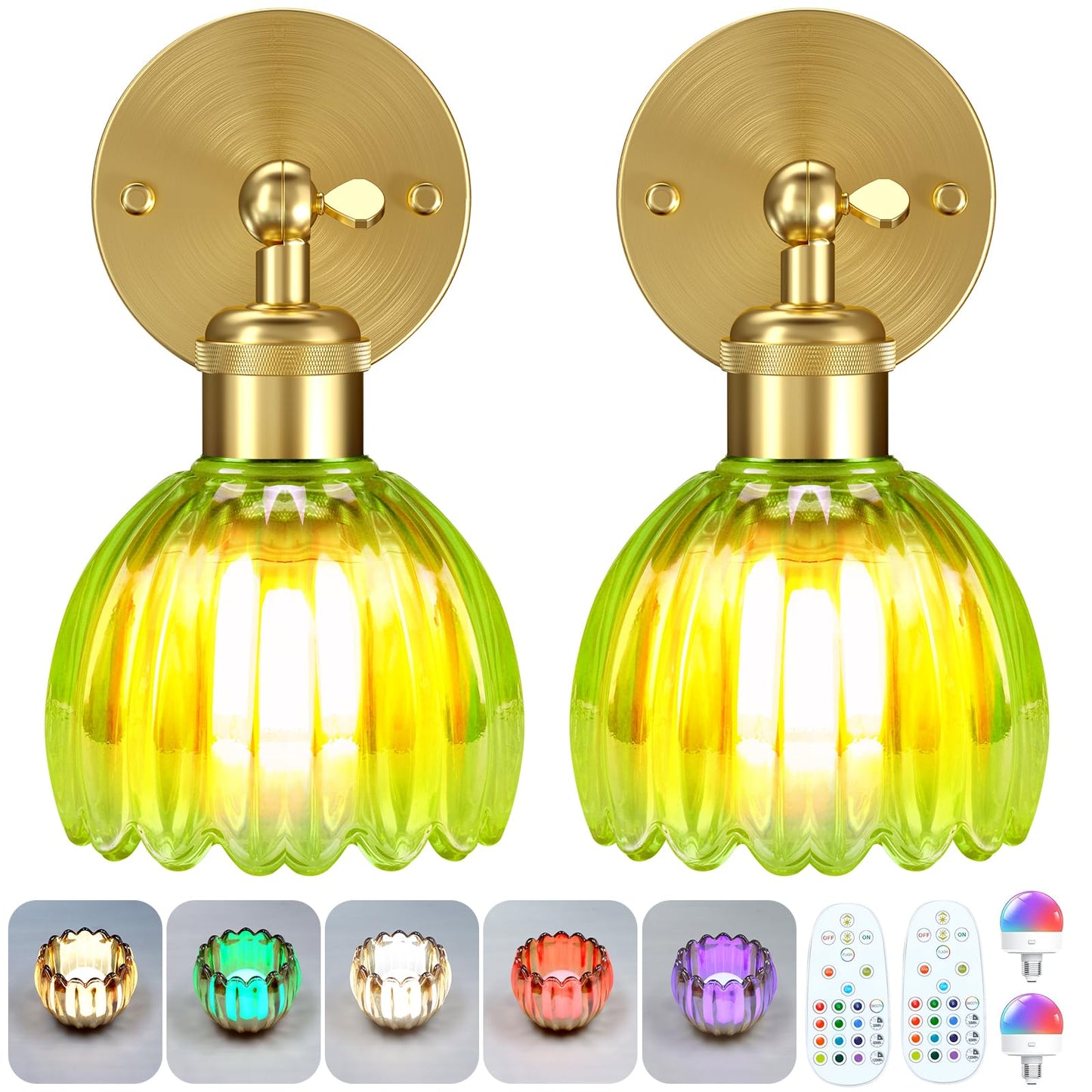 Battery Operated Wall Sconce with Remote Control, Wireless Wall sconces Set of Two with 7000mAh Dimmable Magnetic RGB Bulbs, Rechargeable Wall Light