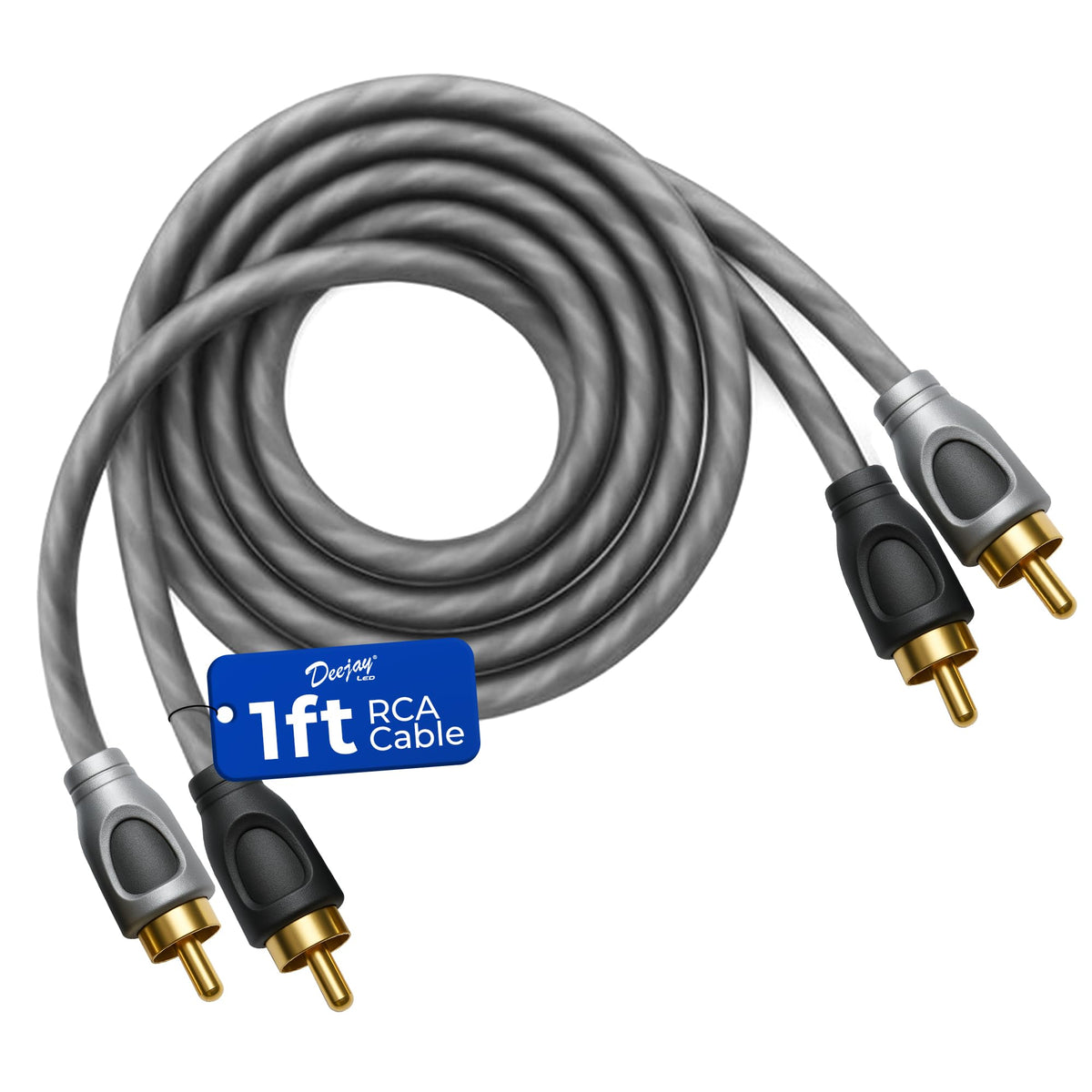 DEEJAY LED 1-Foot RCA Cable - RCA Male to RCA Male Audio Cable, EMI Protection, Flexible Soft Touch Construction, Suitable for Car Audio, Turntables, Amplifiers, Receivers, Cd Players, and Subwoofers