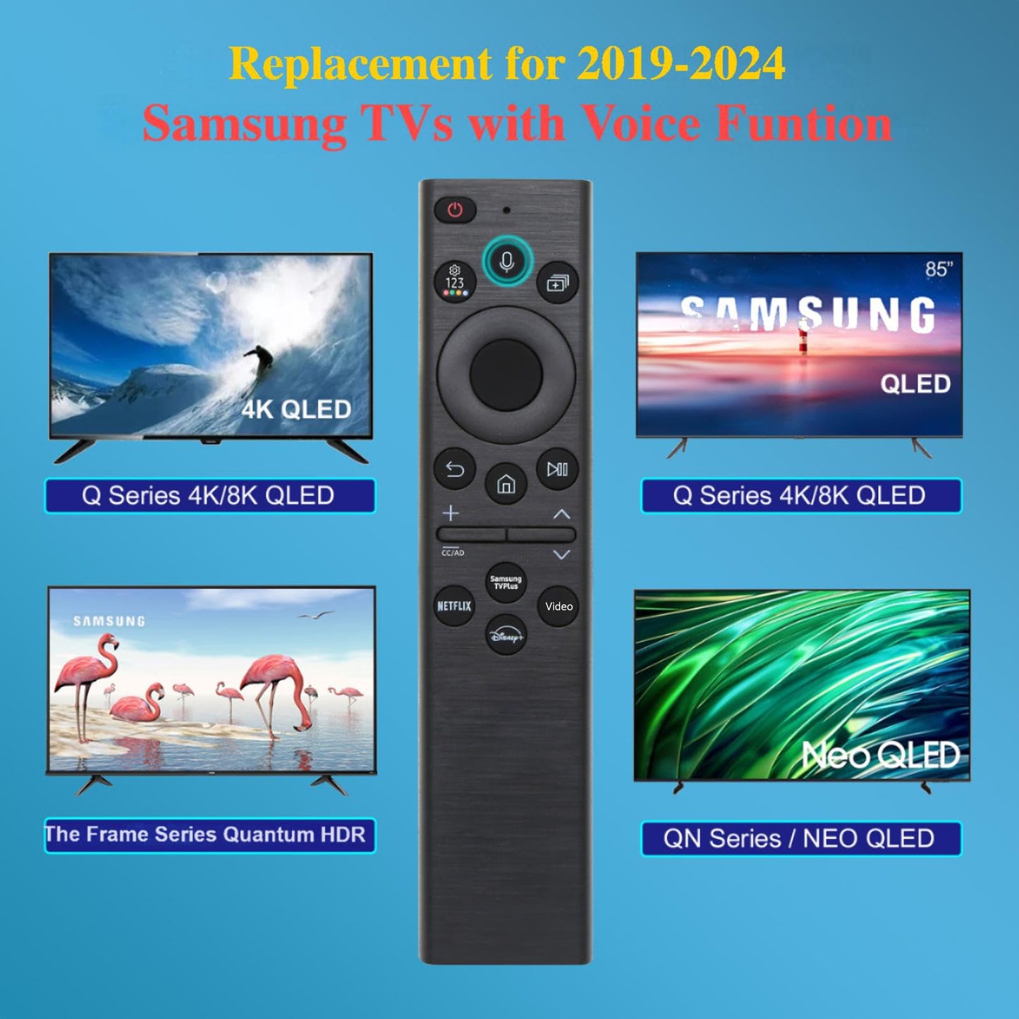 Replacement for Samsung TV Remote, for All 2018-2025 Samsung Remote Control for Smart TV with Voice Control.2-Year Warranty.(No Solarcell)