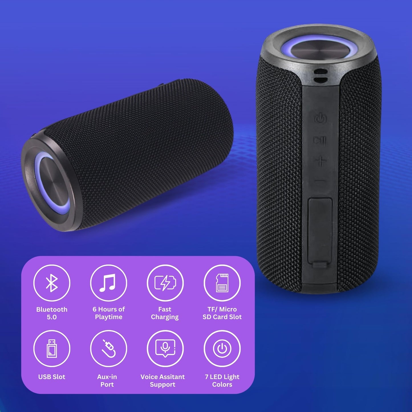 Vital Tech Mega Magnaboom Small Bluetooth Speaker | Portable 5.0 Bluetooth Waterproof Speaker | Wireless, LED Lights, Enhanced Bass, Indoor/Outdoor