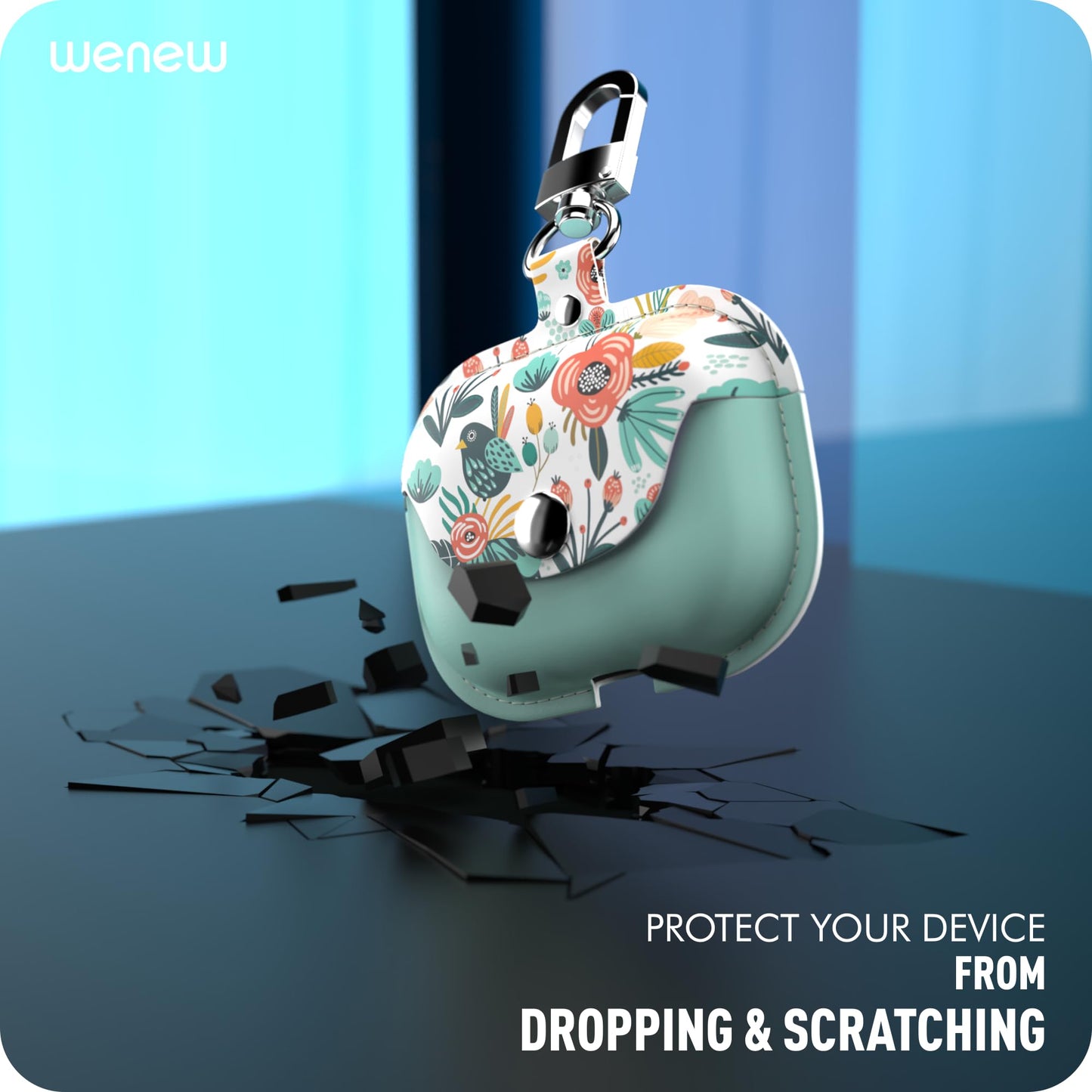 wenew for Airpods Pro 2019 Leather Airpod Pro Case for Women with Secure Snap Closure Keychain, Front Led Visible, Support Wireless Charging