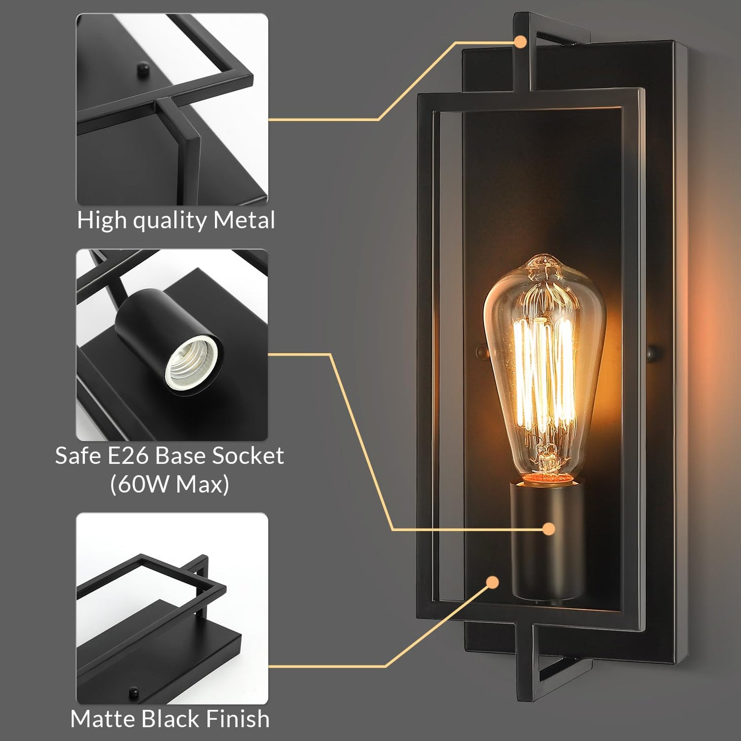 PUUPA Black Wall Sconce Lighting, Single Light Bathroom Vanity Light fixtures Modern Indoor Farmhouse Wall Lights