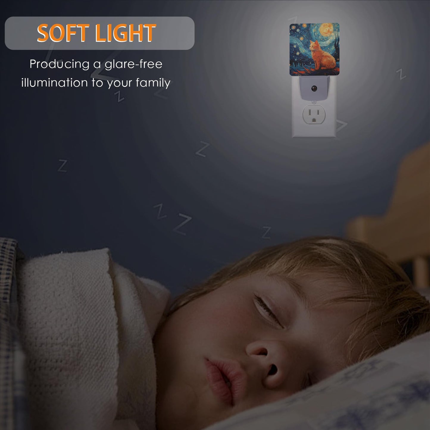 Gearsly Starry Night Cat Night Light,Night Lights Plug into Wall with Dusk to Dawn Sensor,Lamp for Bedroom Bathroom Hallway Nightlight for Women