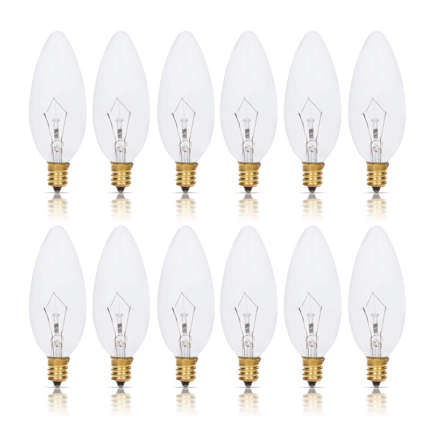 Simba Lighting Candelabra Torpedo Clear B10 CTC 25W E12 Base 120V, 12 Pack