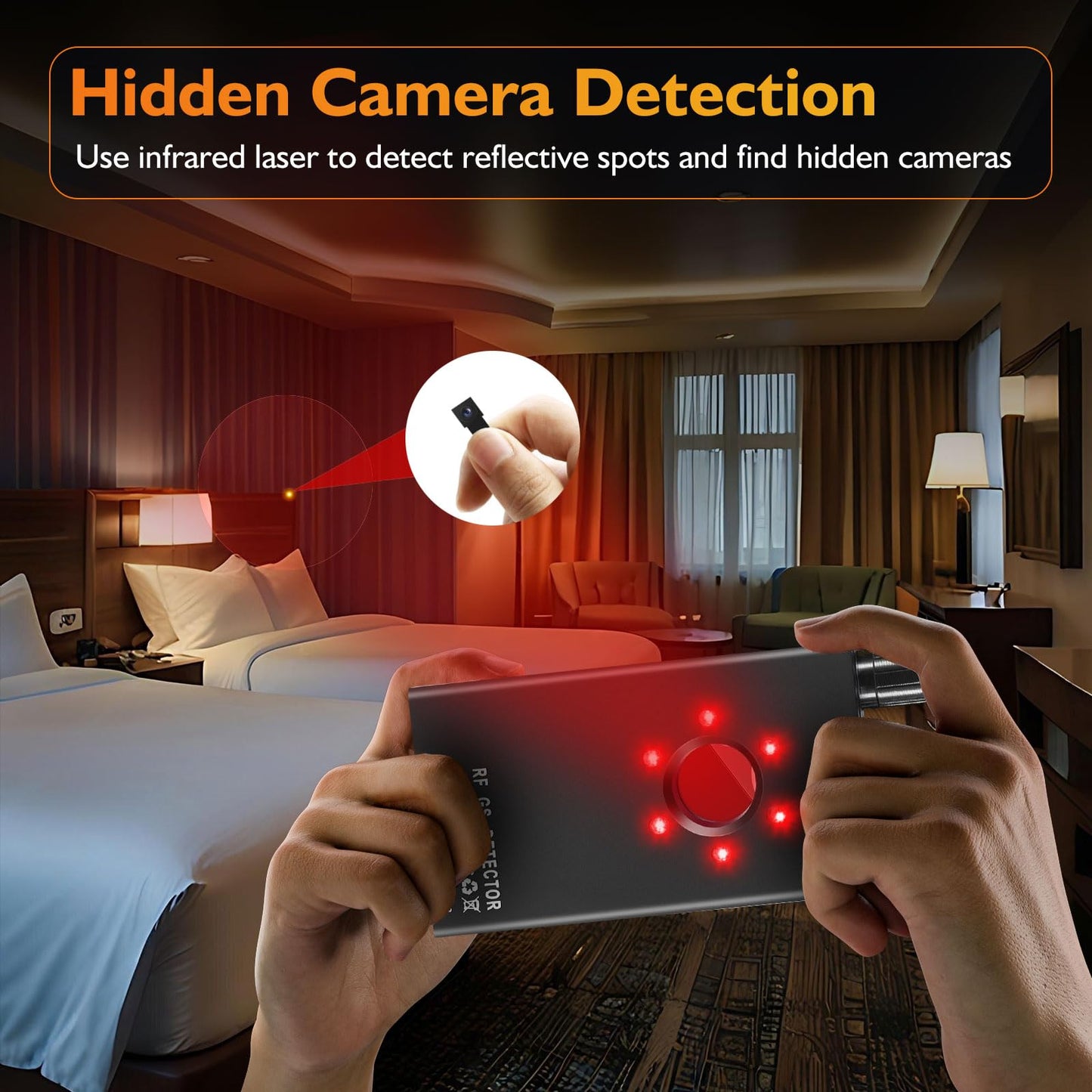 JMDHKK Hidden Camera Detector, Bug Detector, Magnetic Field Detector for Privacy Protection Listing Device in Hotel (Black)