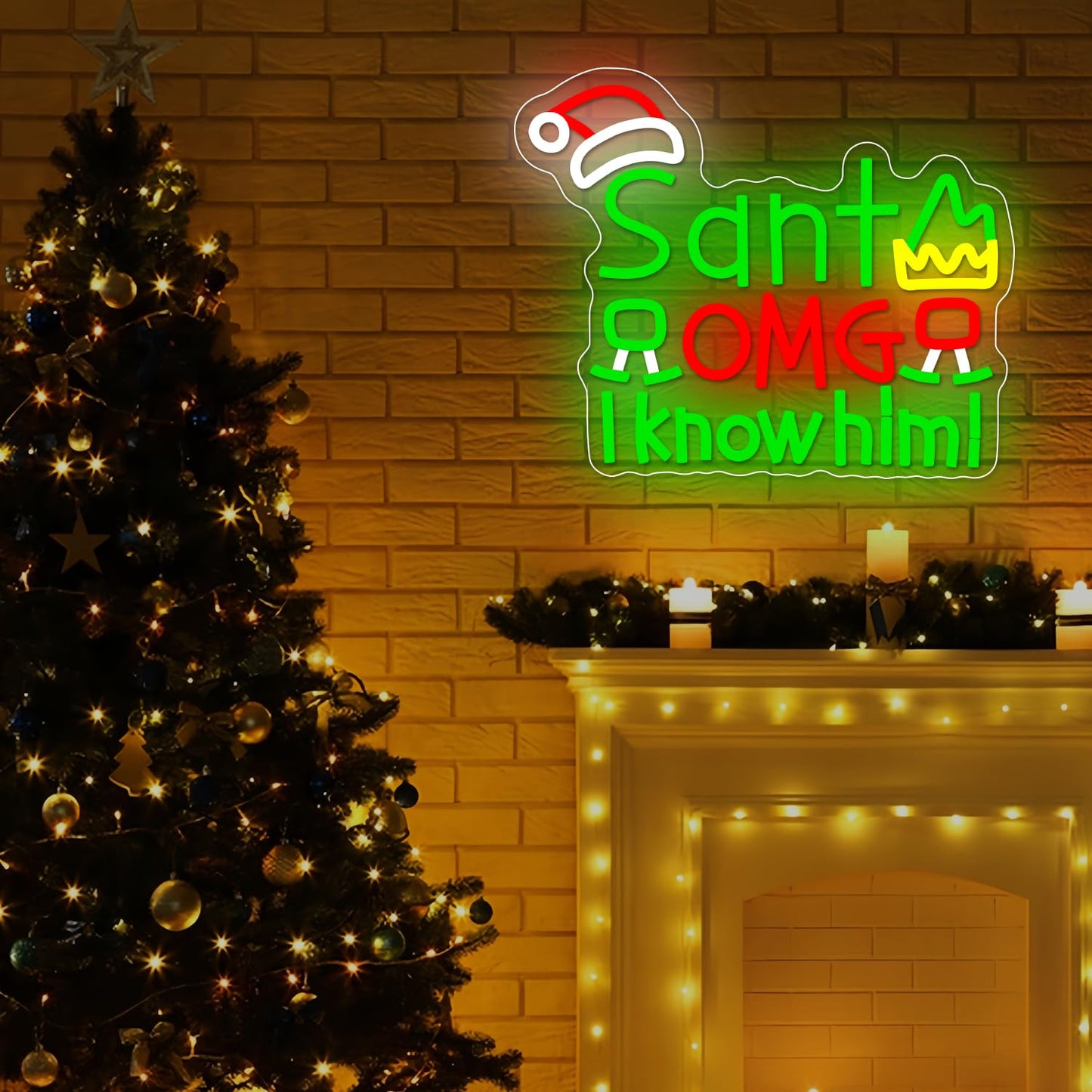 Santa I Know Him Neon Sign for Xmas Decoration Dimmable Christmas Neon Light Merry Christmas Neon Light Sign for for Party Gift Bedroom Art Wall Party