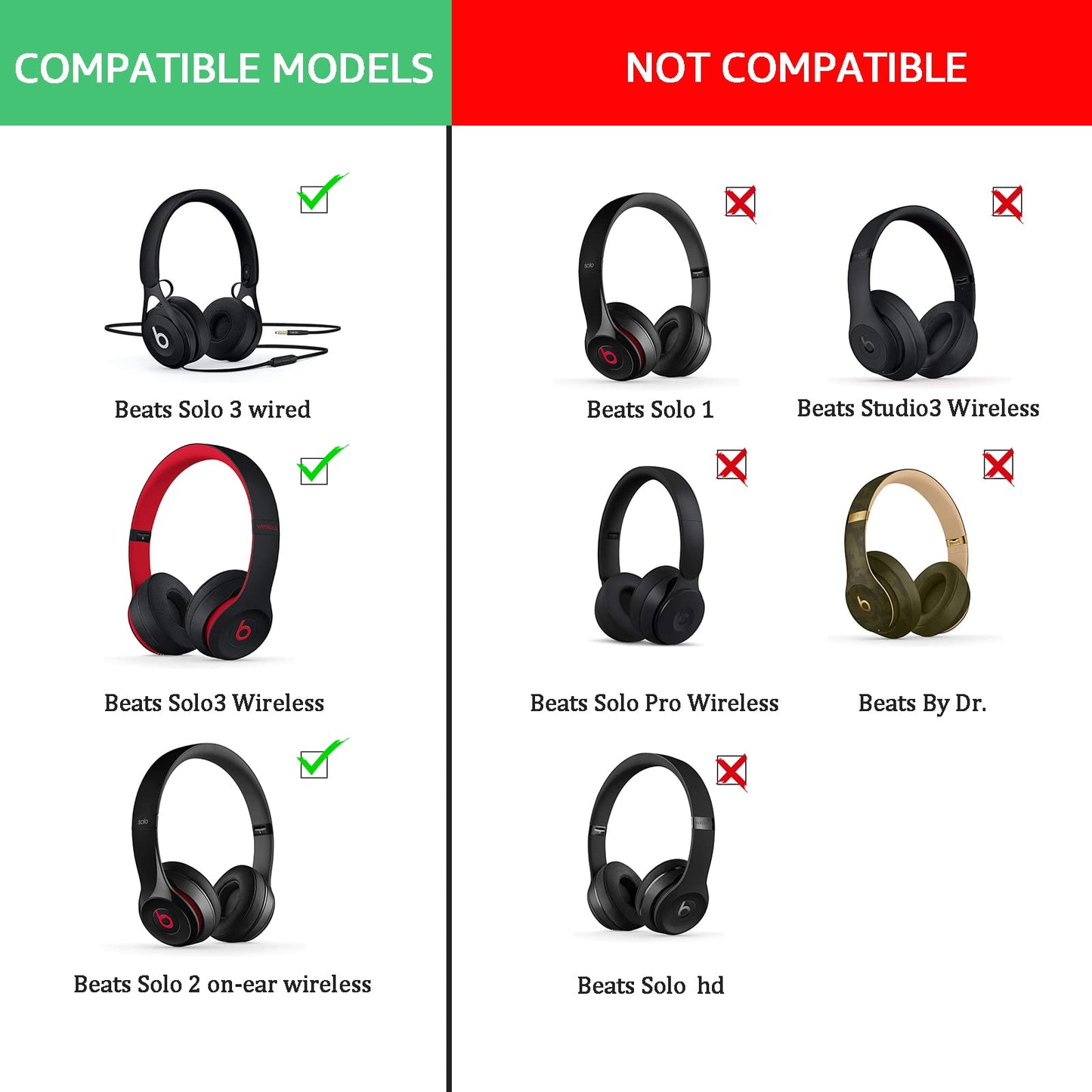 Krone Kalpasmos Earpad Replacement for Beats Solo 2 & 3 Wireless/Wired Headphone, Ear Cushion Premium Protein Leather Memory Foam with Kits, Superb